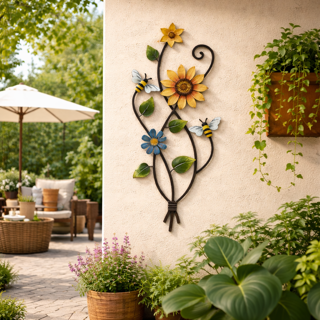 Metal Sunflower Wall Art with Bees
