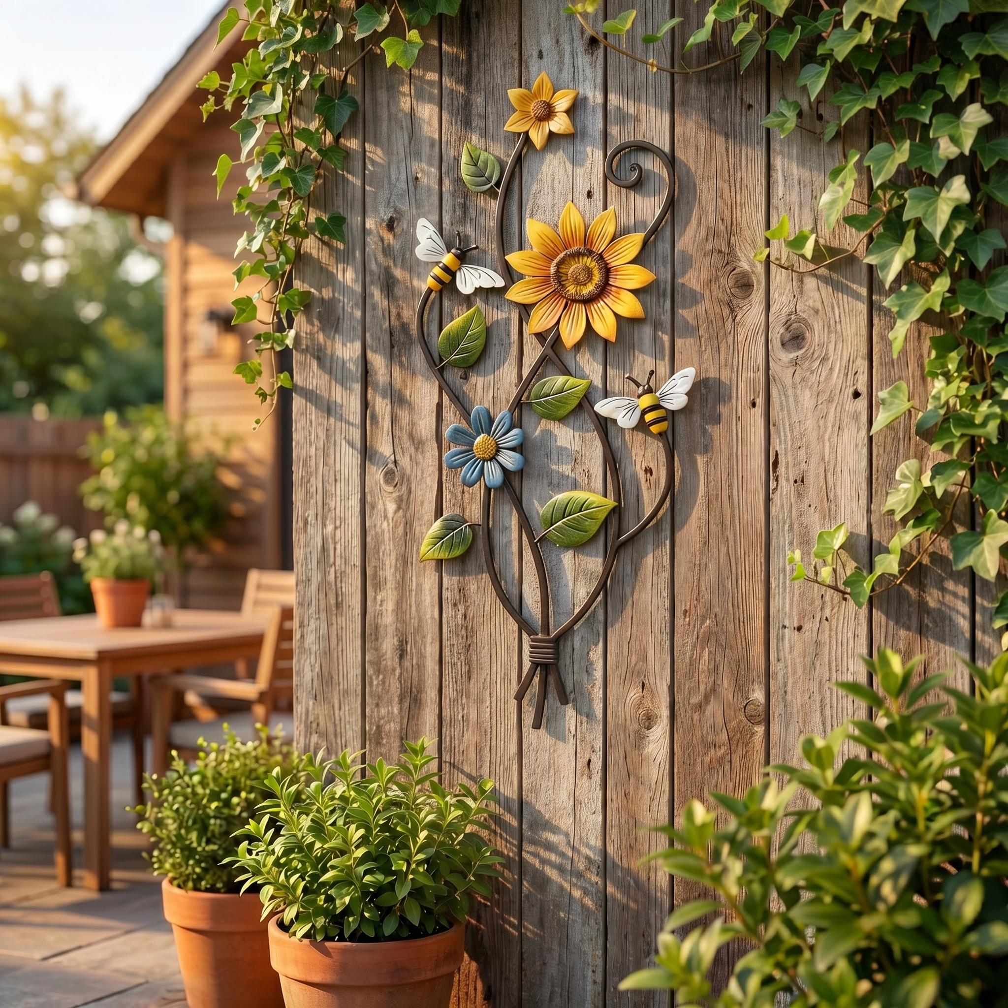 Metal Sunflower Wall Art with Bees