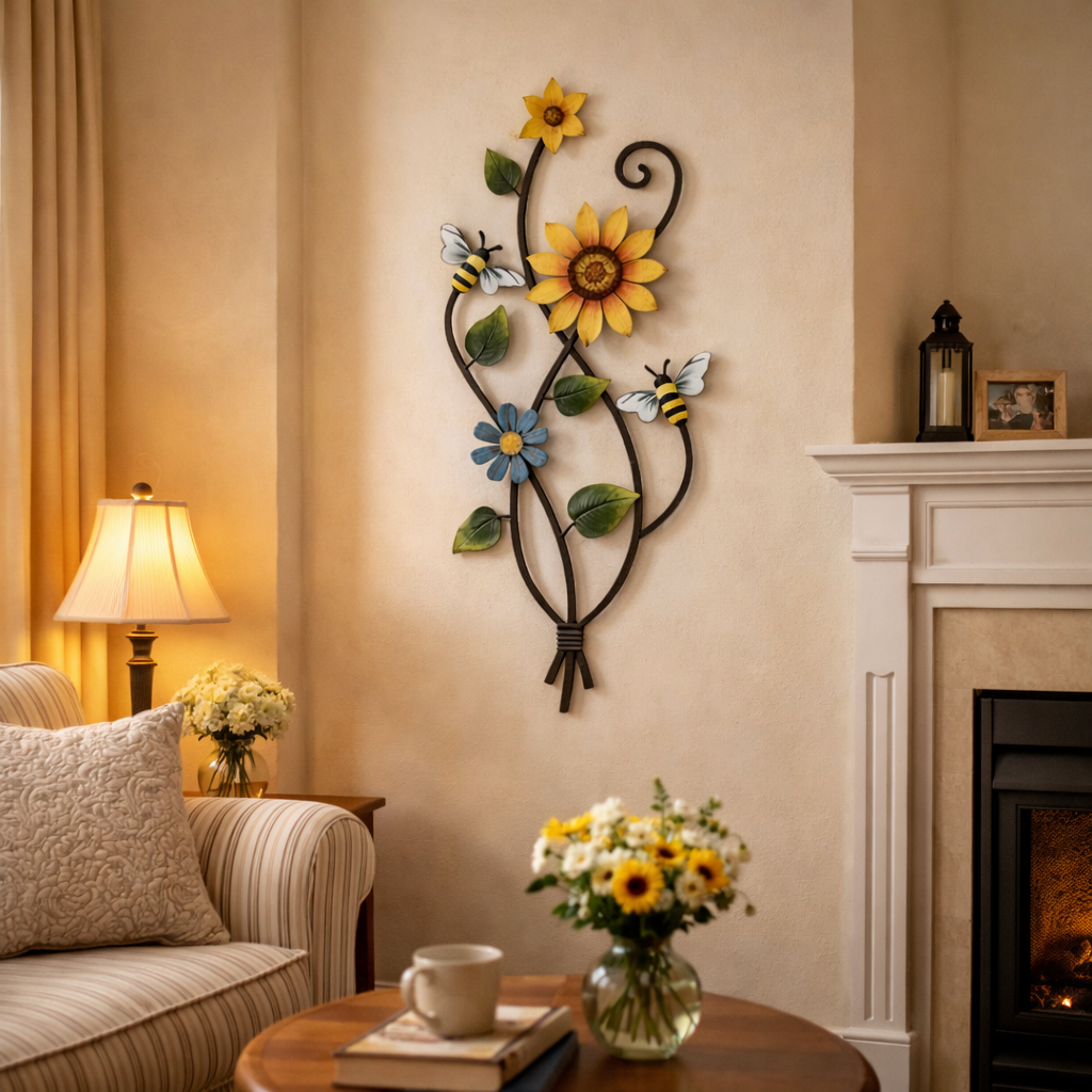 Metal Sunflower Wall Art with Bees