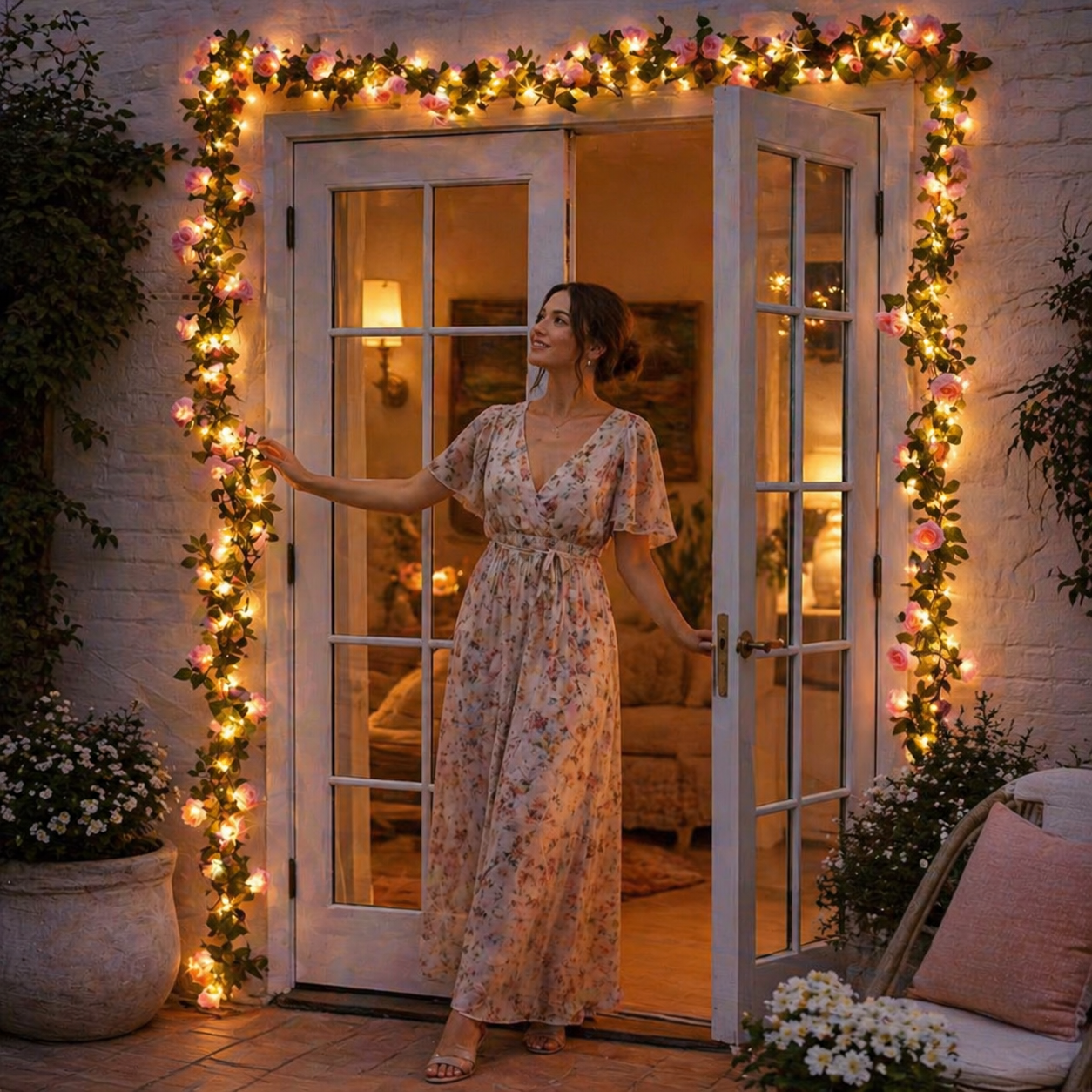 Solar LED Rose Vine Lights for Outdoor Garden Décor