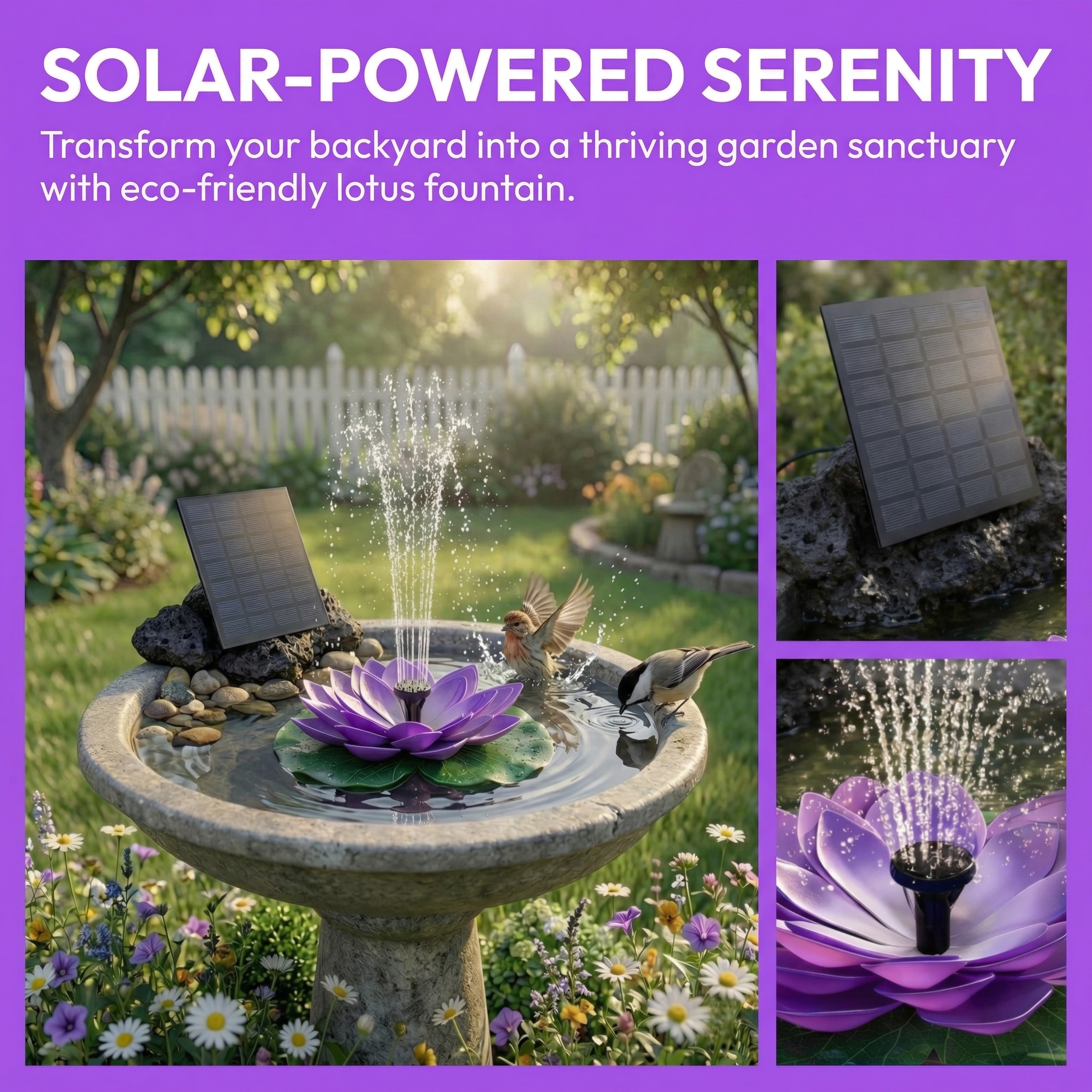 Solar Lotus Bird Bath Fountain