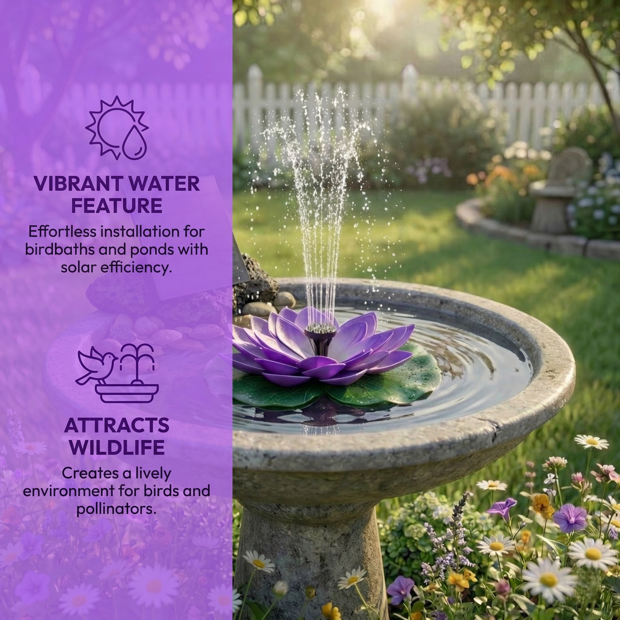 Solar Lotus Bird Bath Fountain