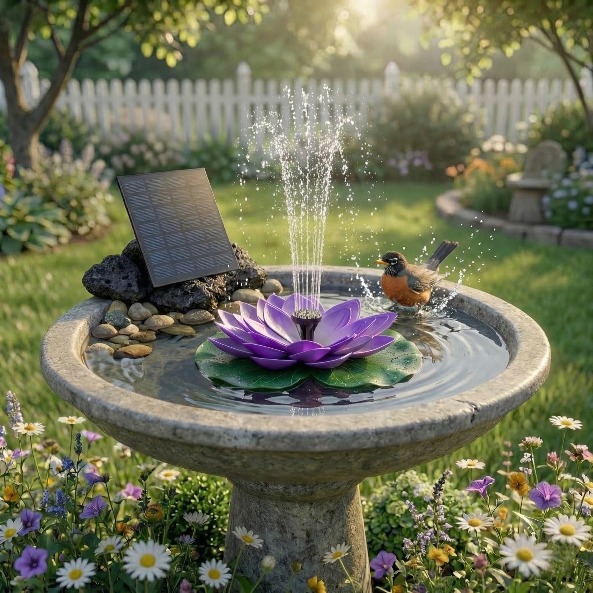 Solar Lotus Bird Bath Fountain