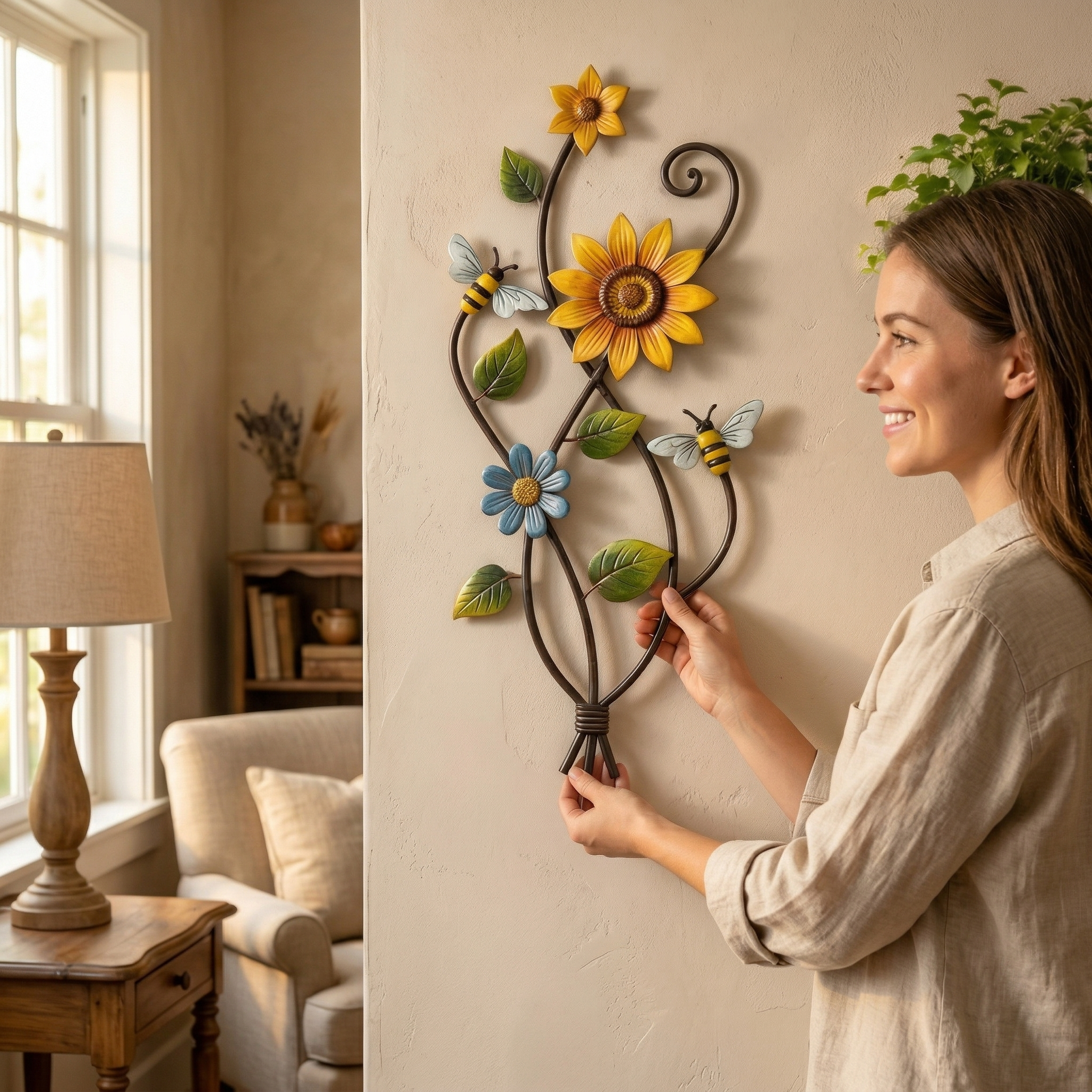 Metal Sunflower Wall Art with Bees
