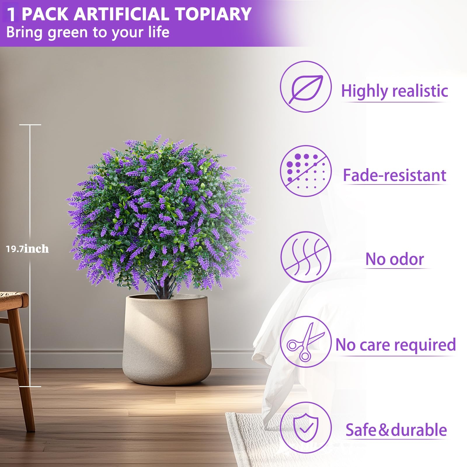 Artificial Lavender Topiary Ball Trees with Ground Spike