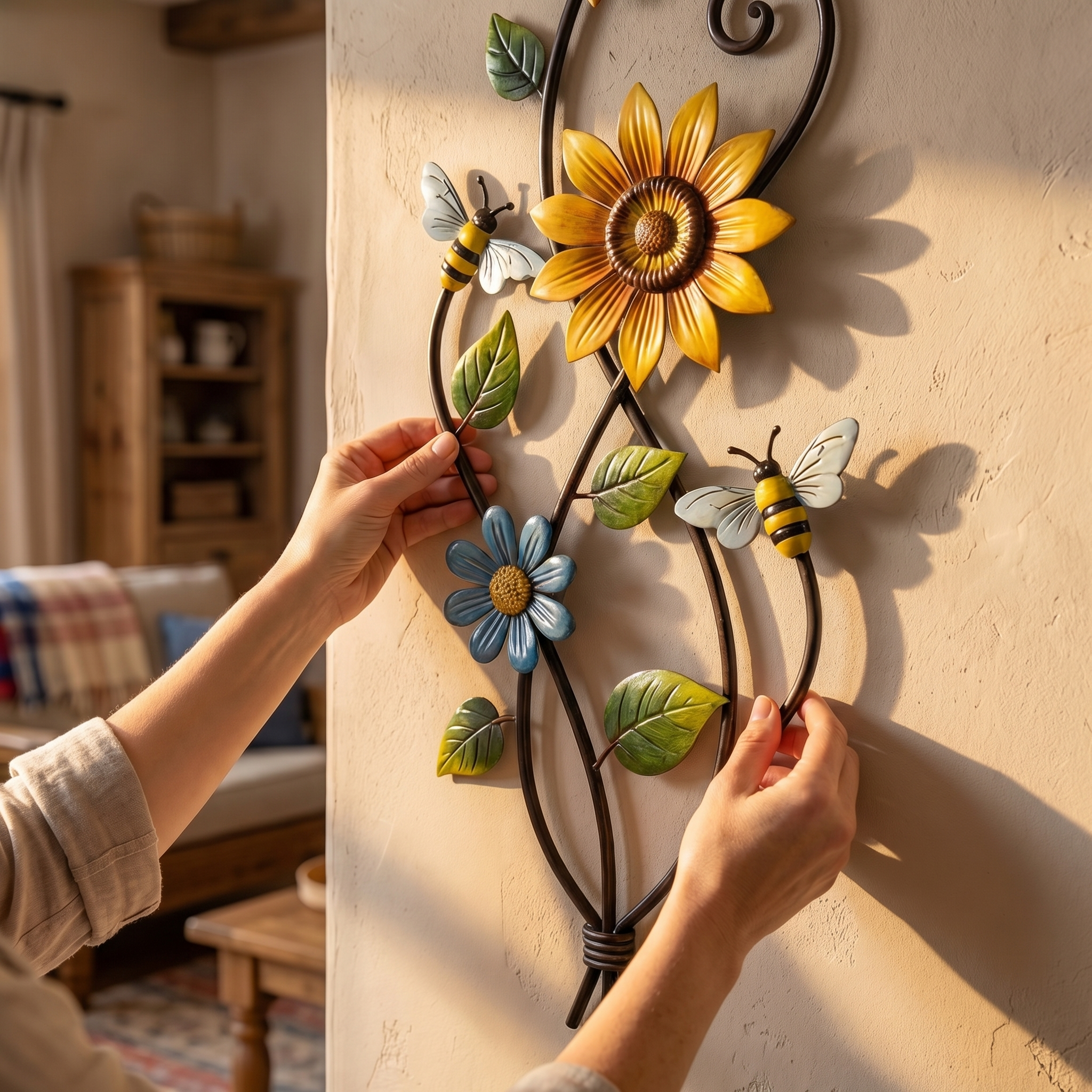 Metal Sunflower Wall Art with Bees