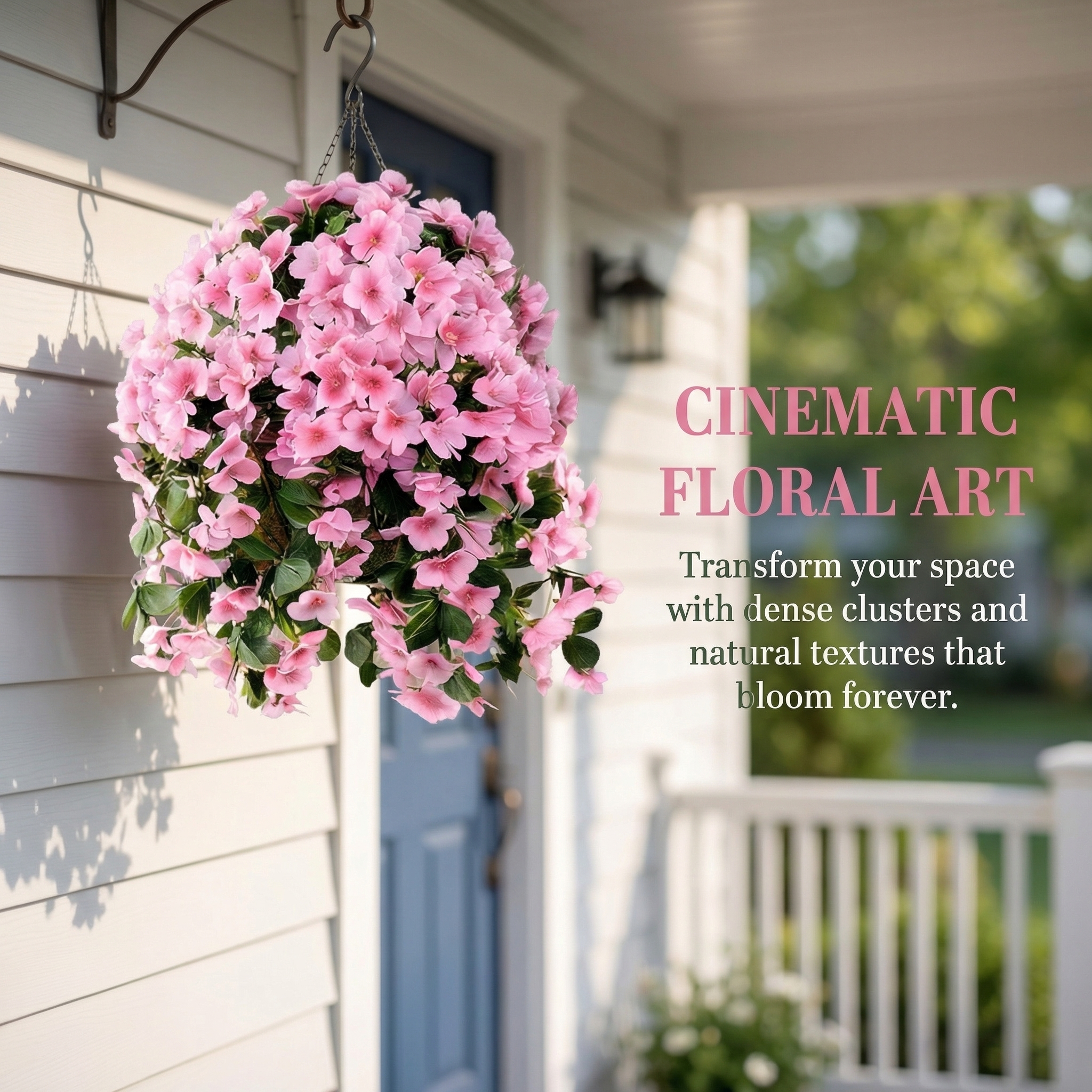 Artificial Begonia Hanging Basket for Porch & Garden (UV-Resistant)