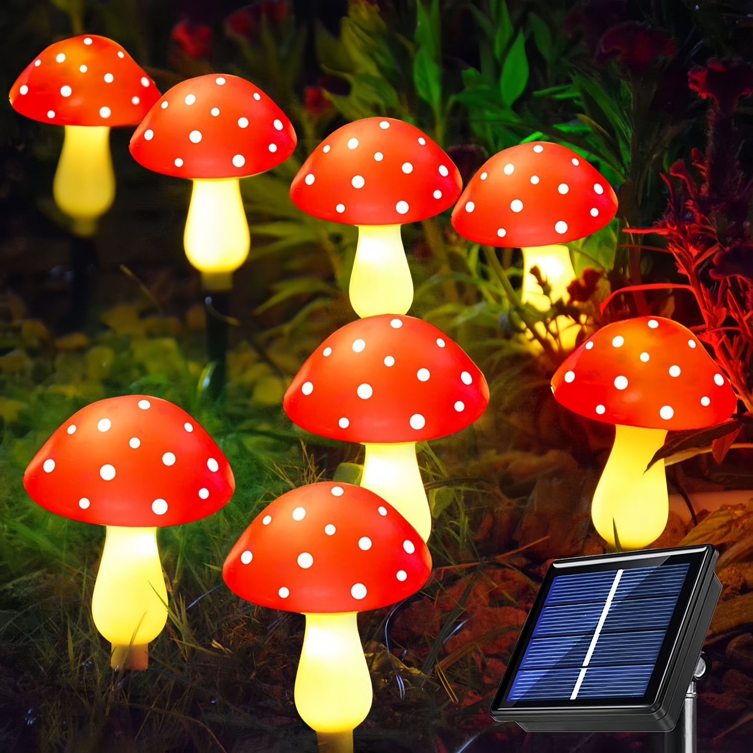 Solar Mushroom String Lights for Lawn – Pathway Lights (Set of 8)
