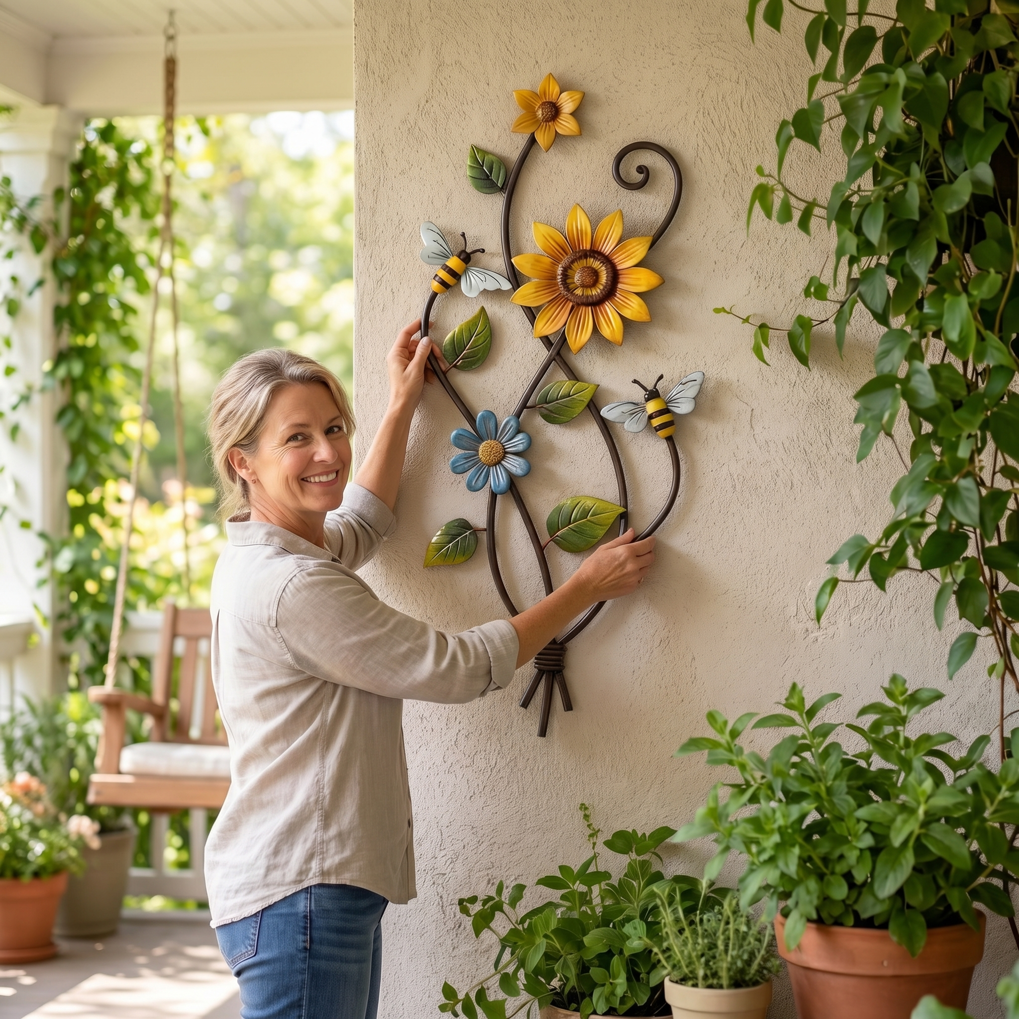 Metal Sunflower Wall Art with Bees