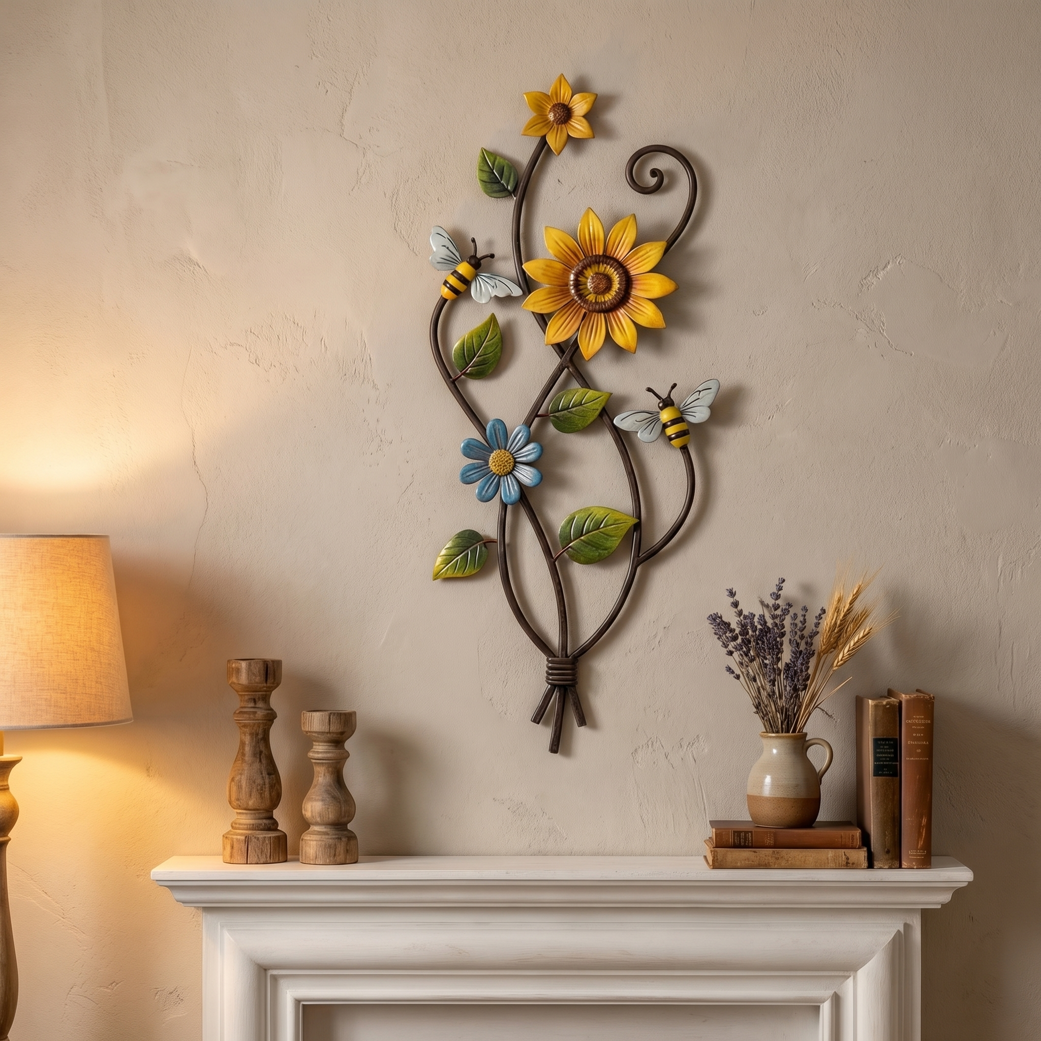 Metal Sunflower Wall Art with Bees