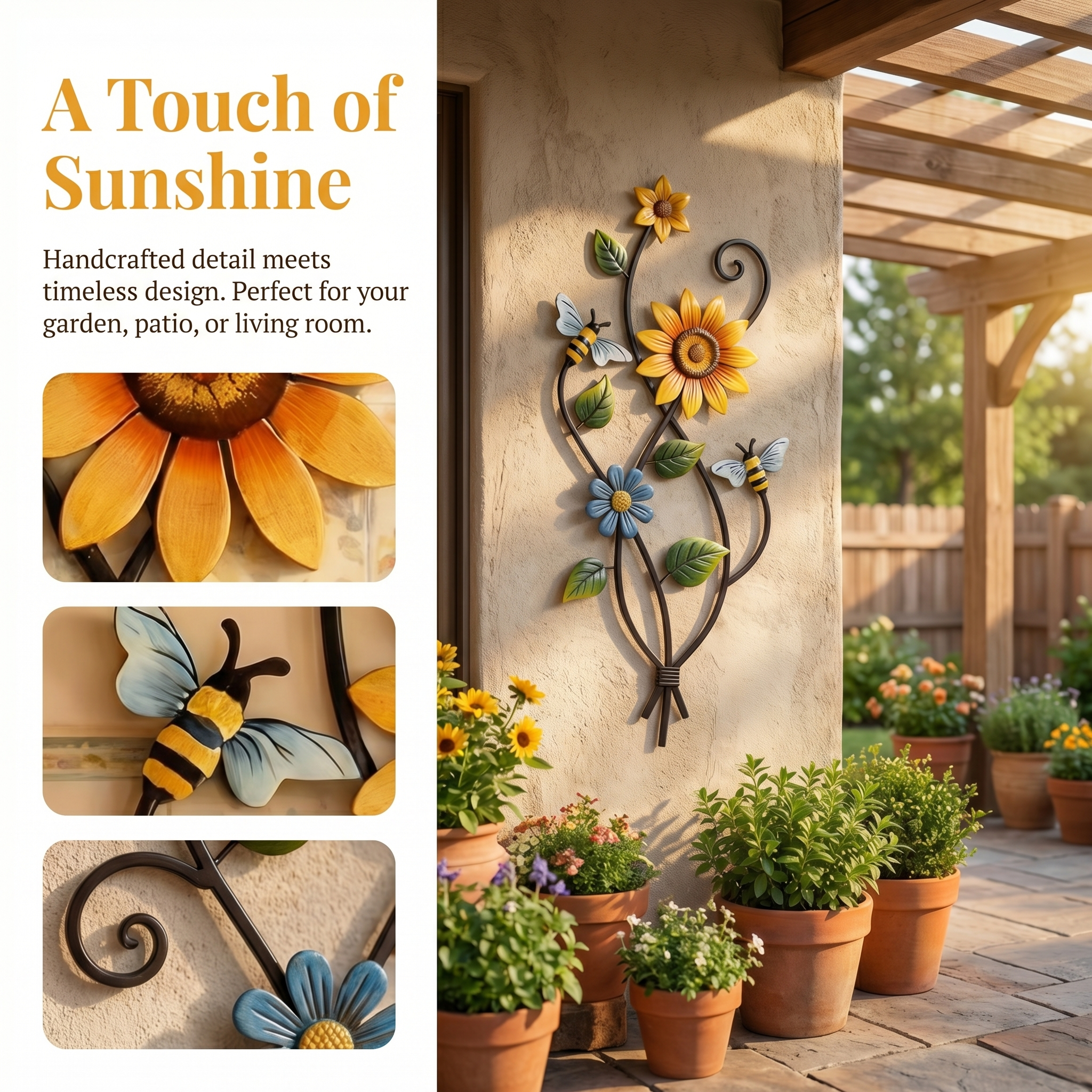 Metal Sunflower Wall Art with Bees