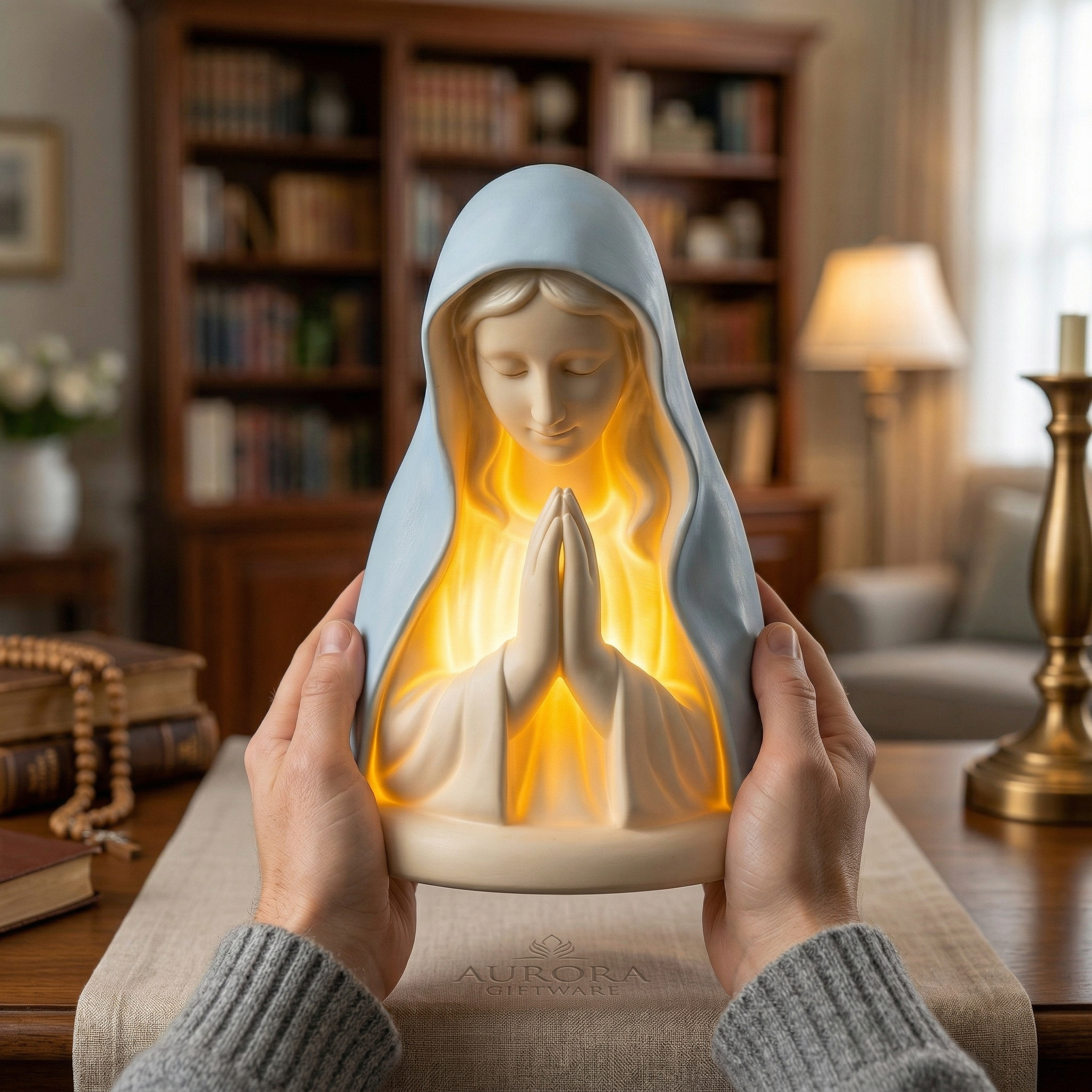 Virgin Mary Prayer Night Light – Battery-Operated Resin Religious Décor