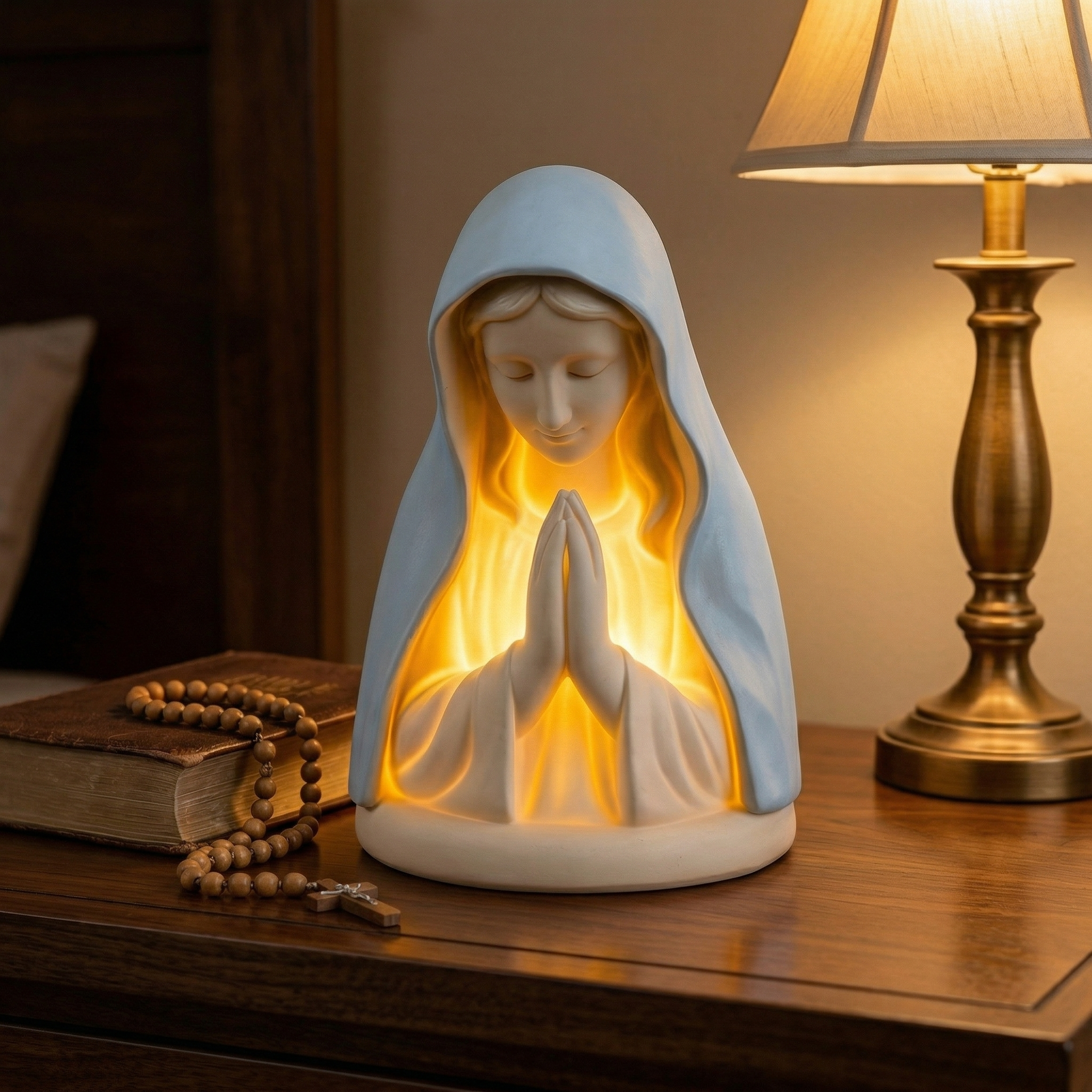 Virgin Mary Prayer Night Light – Battery-Operated Resin Religious Décor