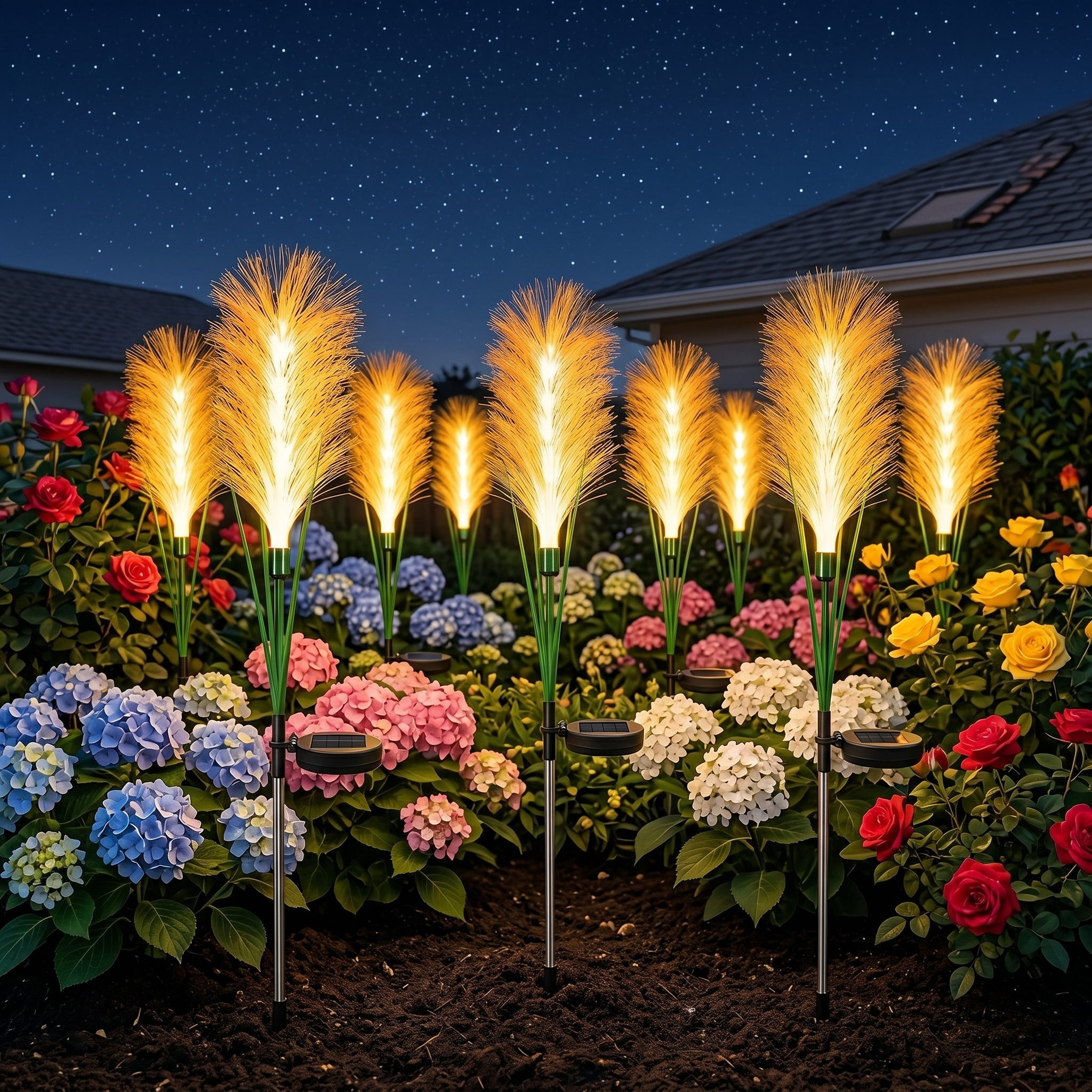 Solar-Powered Single-Head Fabric Reed Garden Light