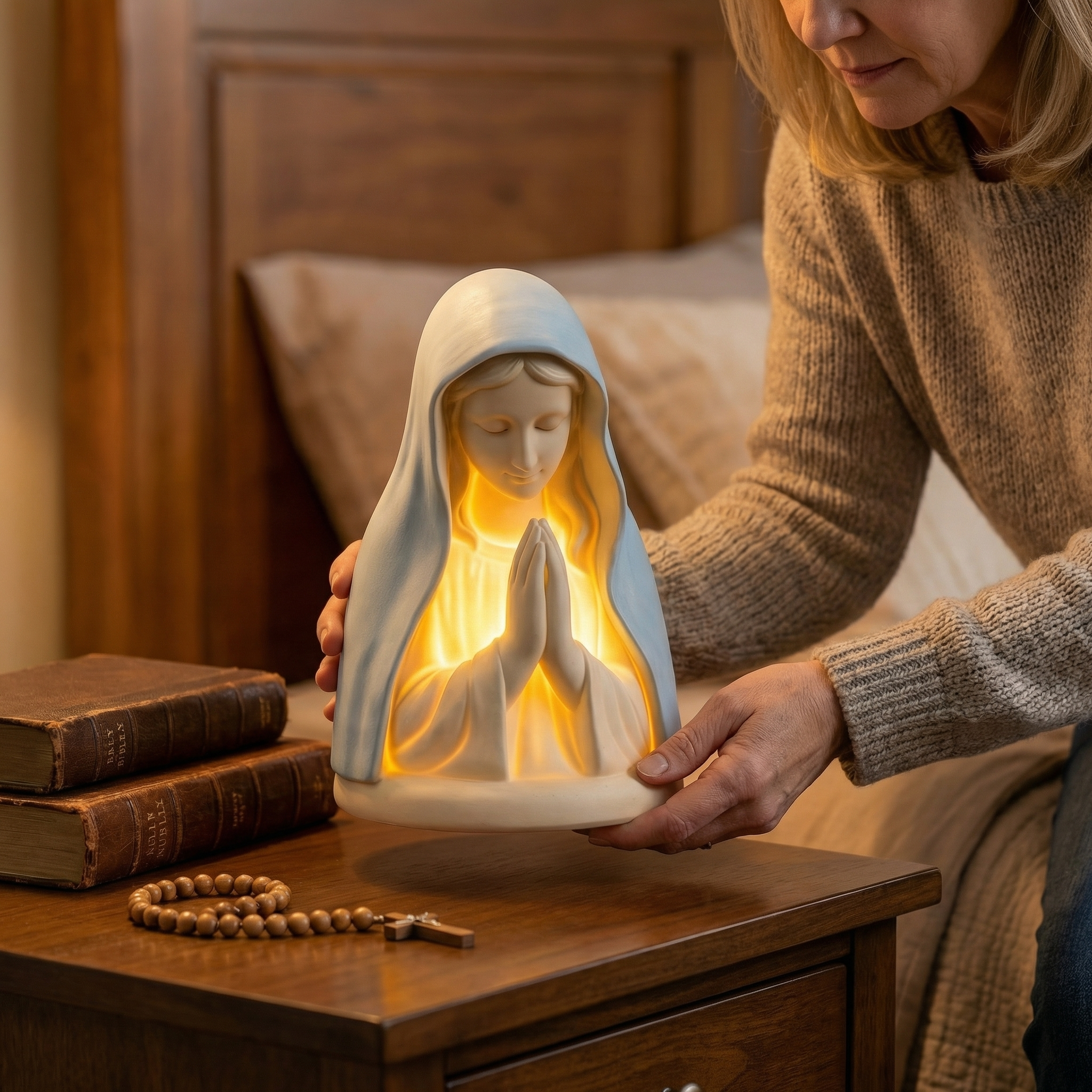 Virgin Mary Prayer Night Light – Battery-Operated Resin Religious Décor