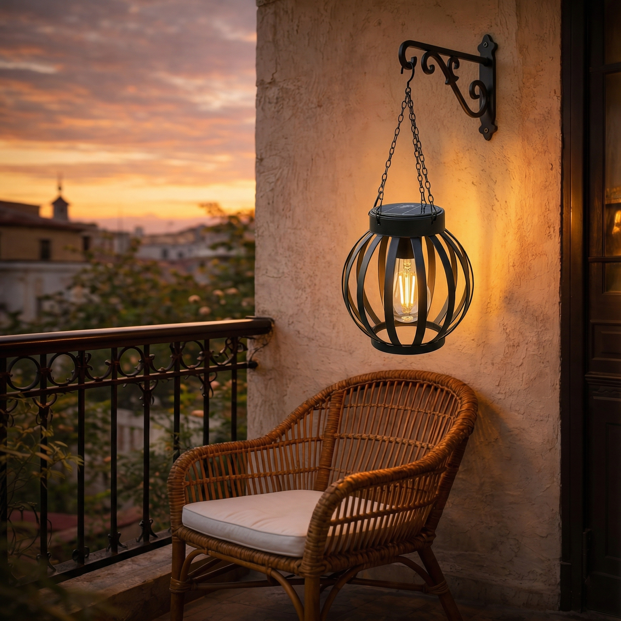 Solar Iron Lantern – Vintage Outdoor Hanging Light for Garden & Patio