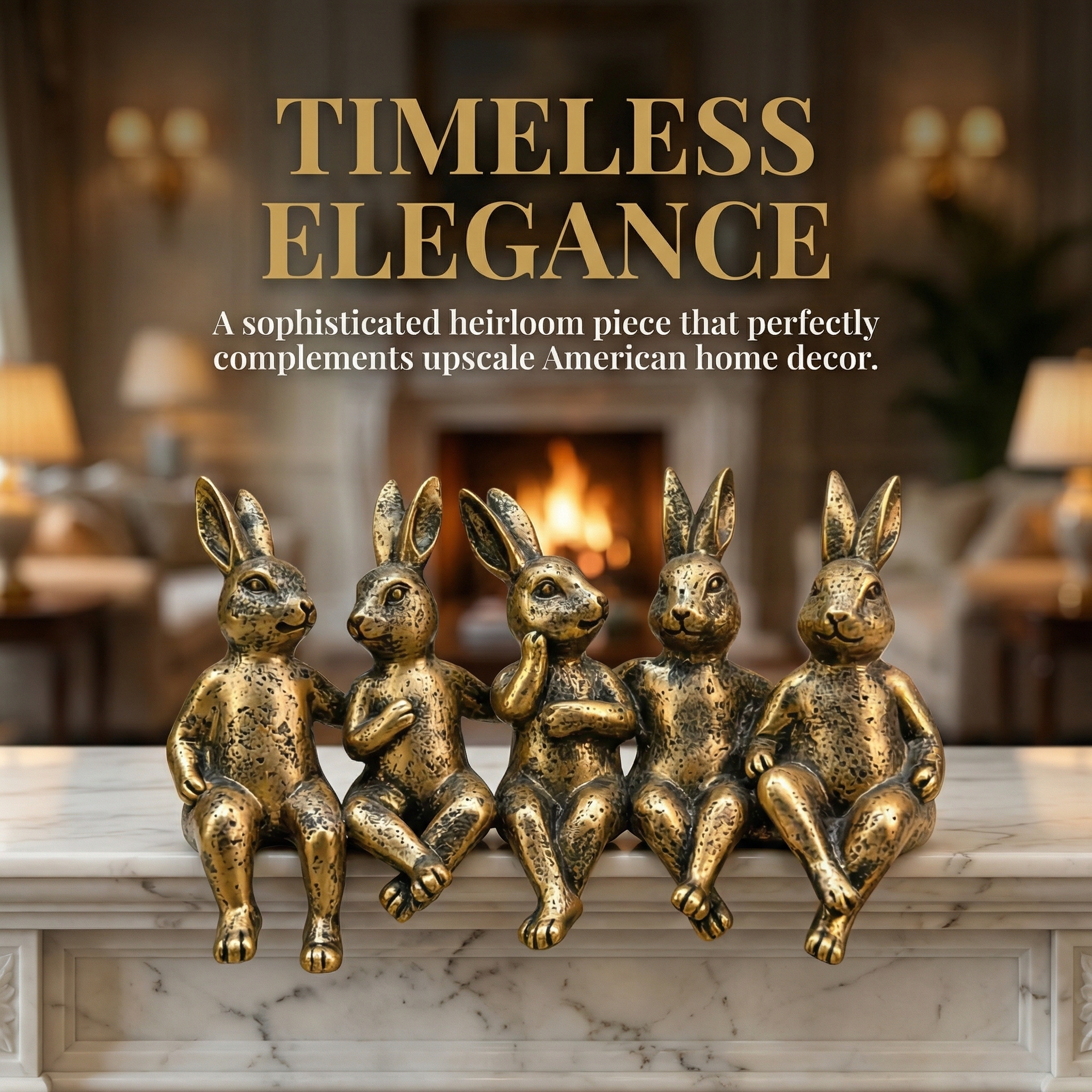 Vintage Golden Sitting Bunny Figurines – Set of 5 Easter Table Edge Decor