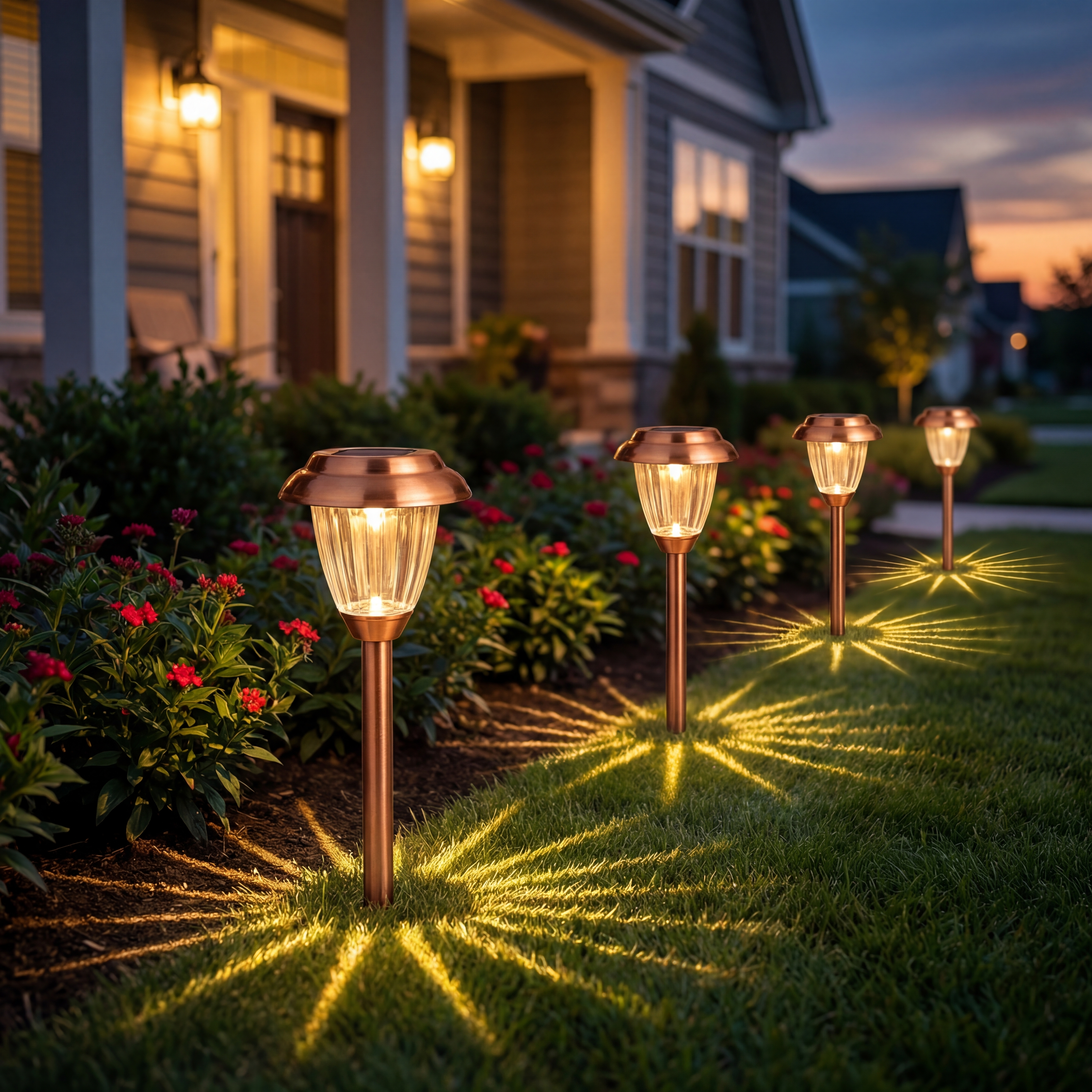 Solar Pathway Lights with Warm Sun Star Glow