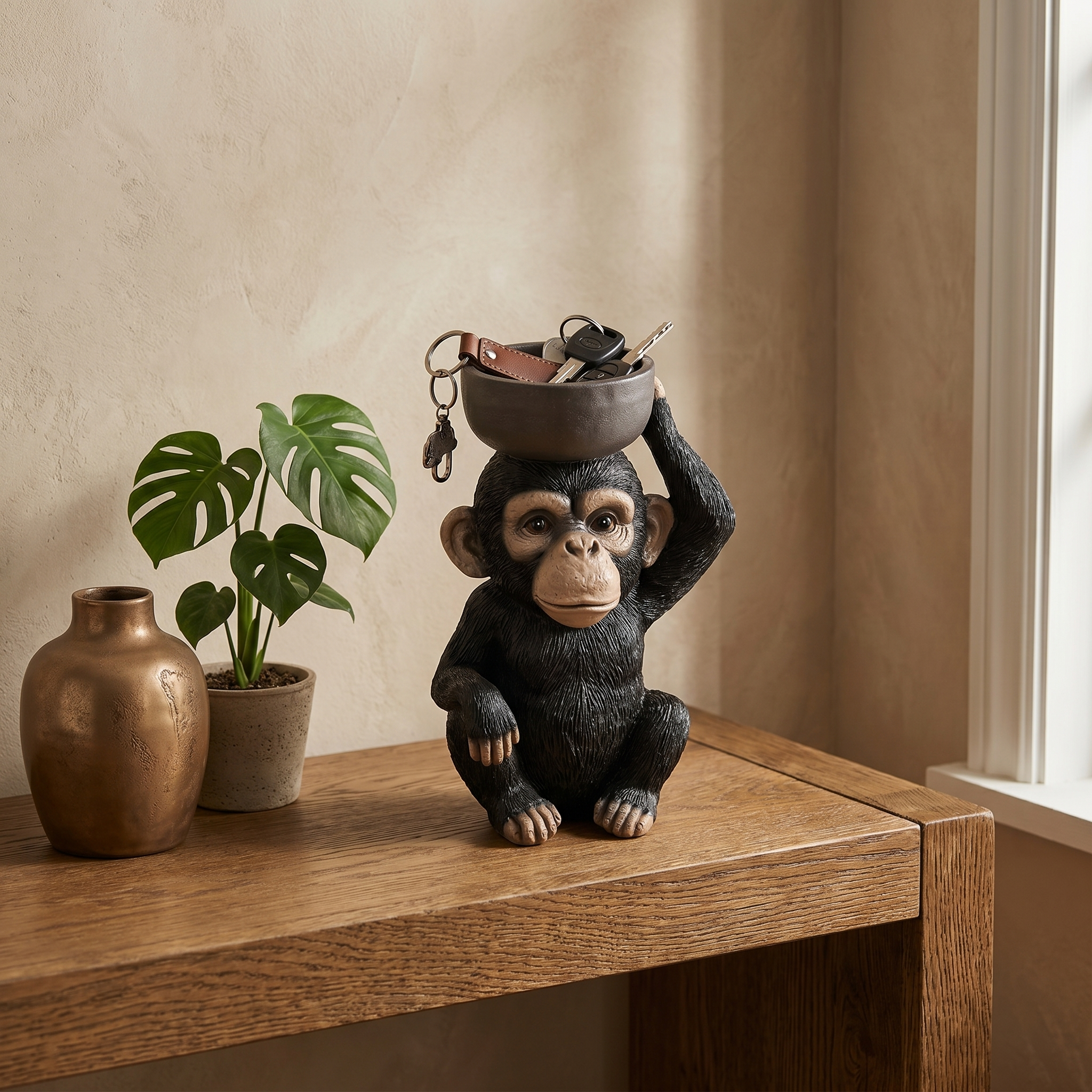 Chimpanzee Trinket Dish & Decorative Statue – Versatile Home Organiser for Jewellery & Keys