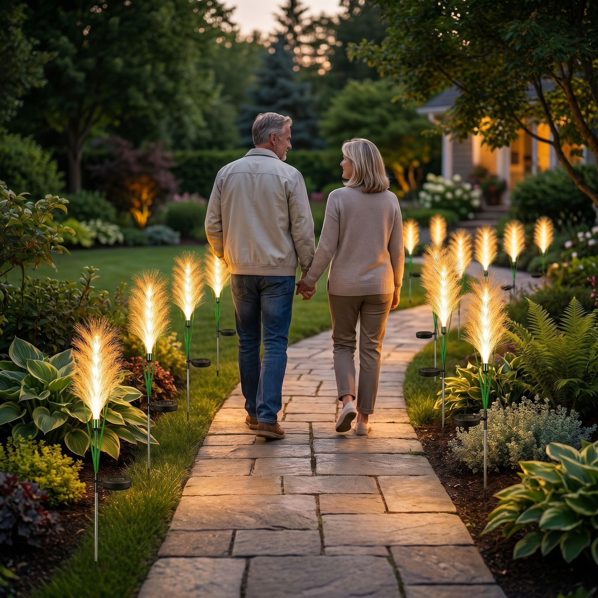 Solar-Powered Single-Head Fabric Reed Garden Light