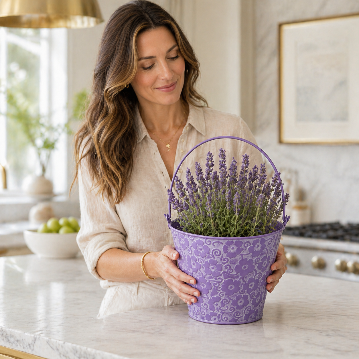 Vintage Floral Embossed Metal Bucket Planter