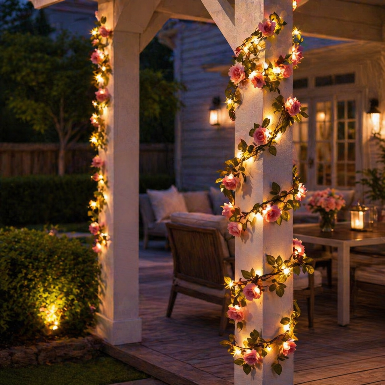 Solar LED Rose Vine Lights for Outdoor Garden Décor