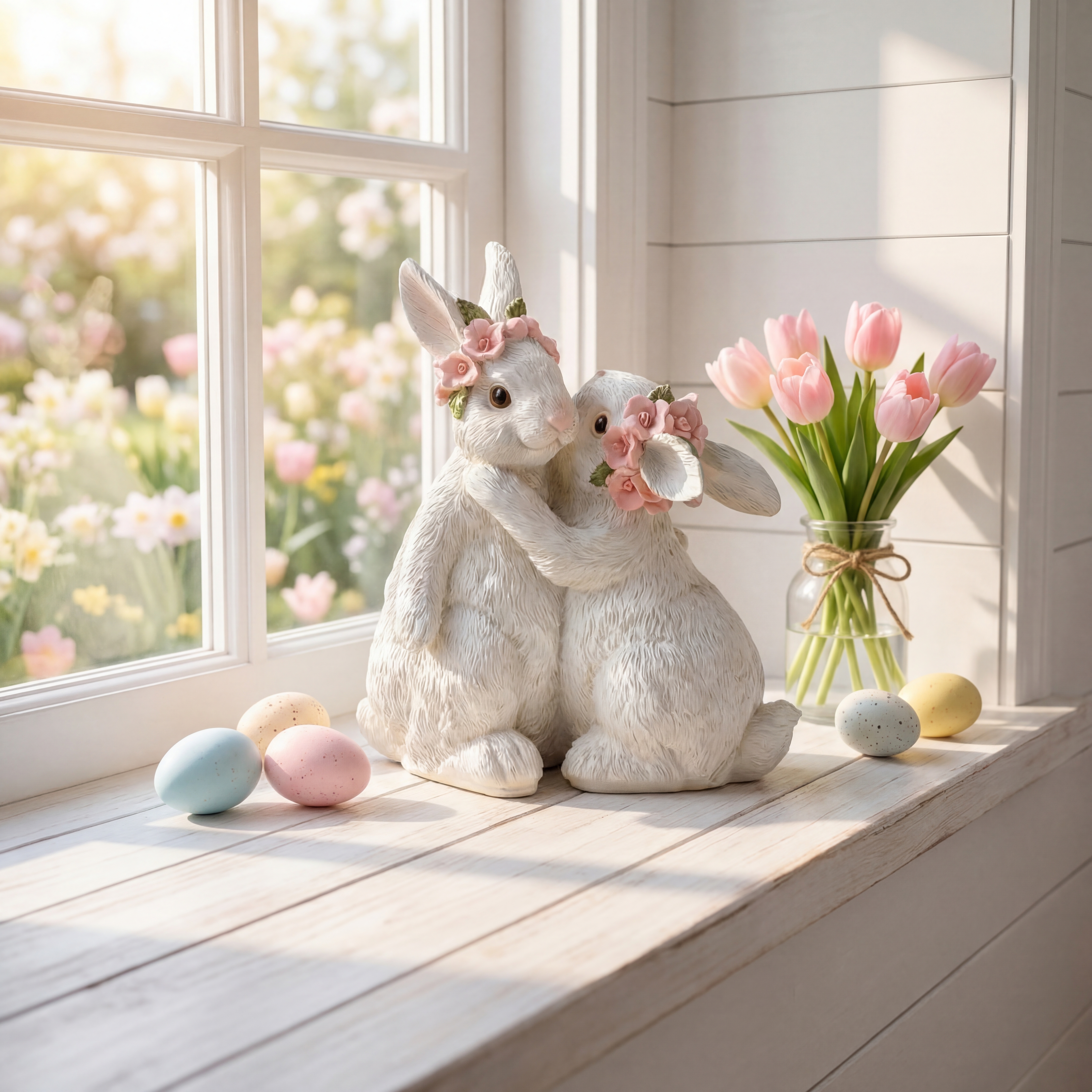 Hugging Bunny Spring Figurines