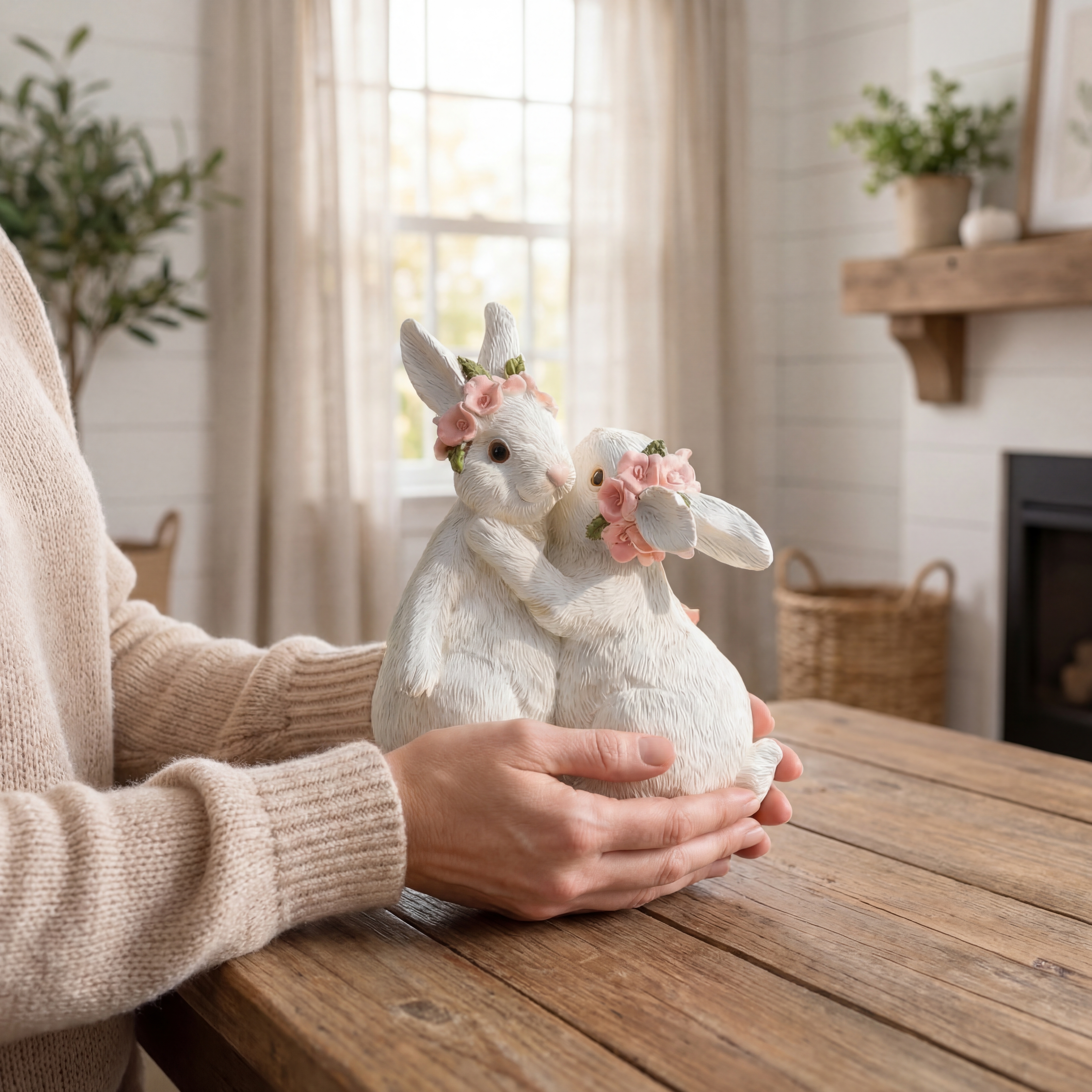 Hugging Bunny Spring Figurines