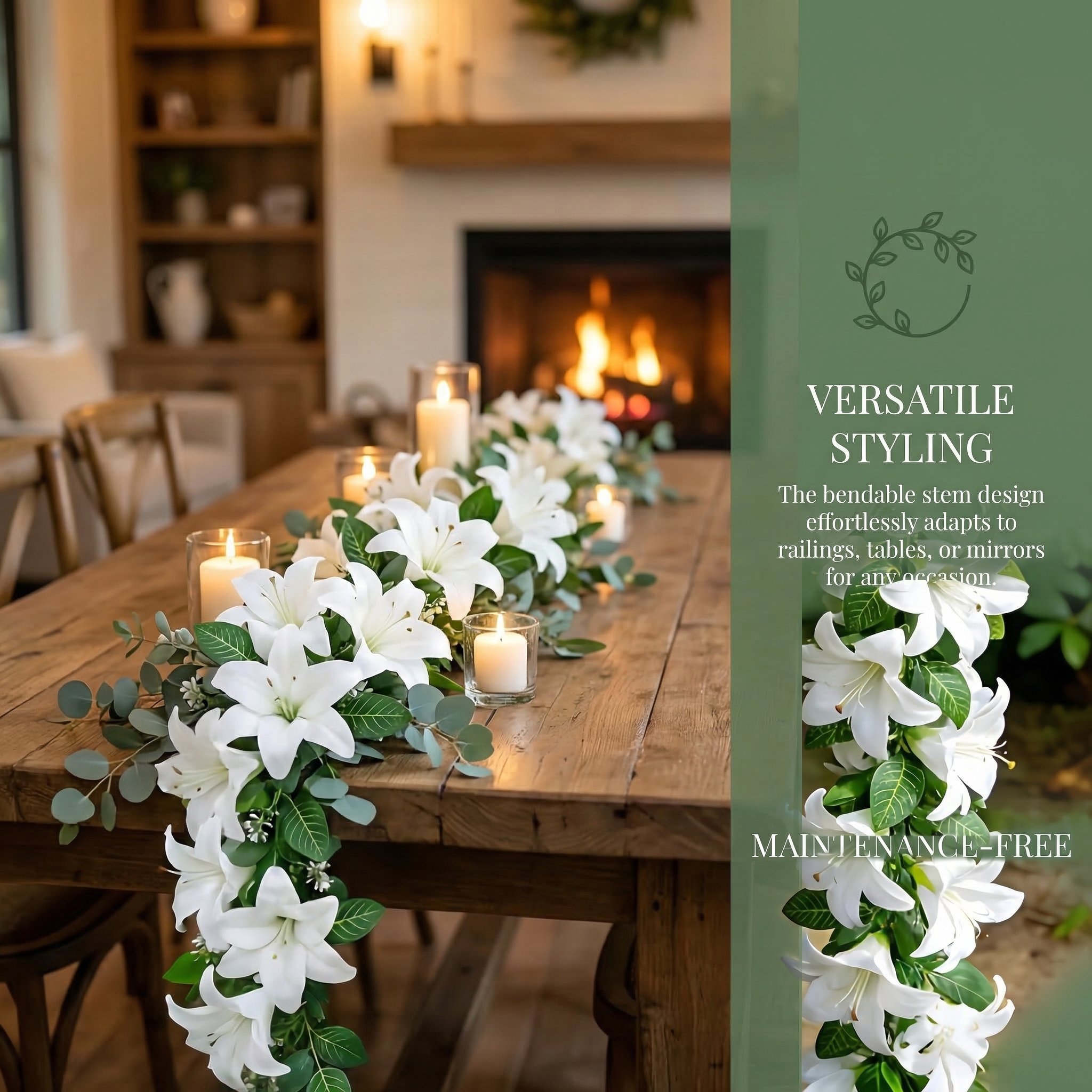 Full Bloom Artificial White Lily Garland with Lush Greenery