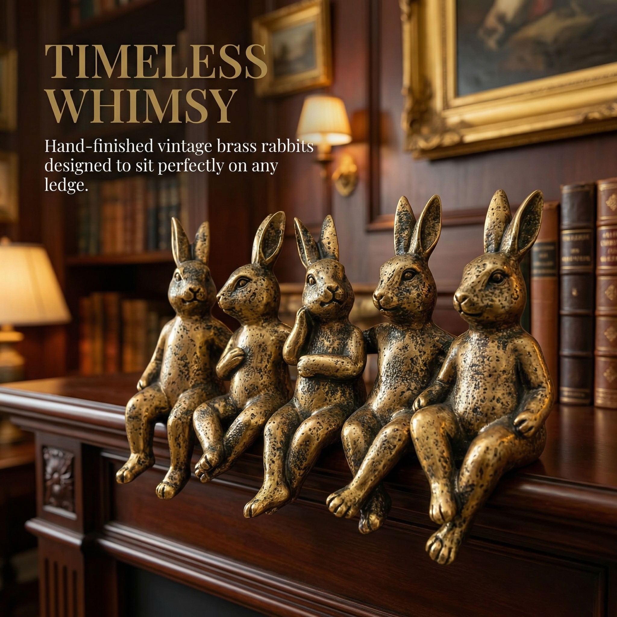 Vintage Golden Sitting Bunny Figurines – Set of 5 Easter Table Edge Decor