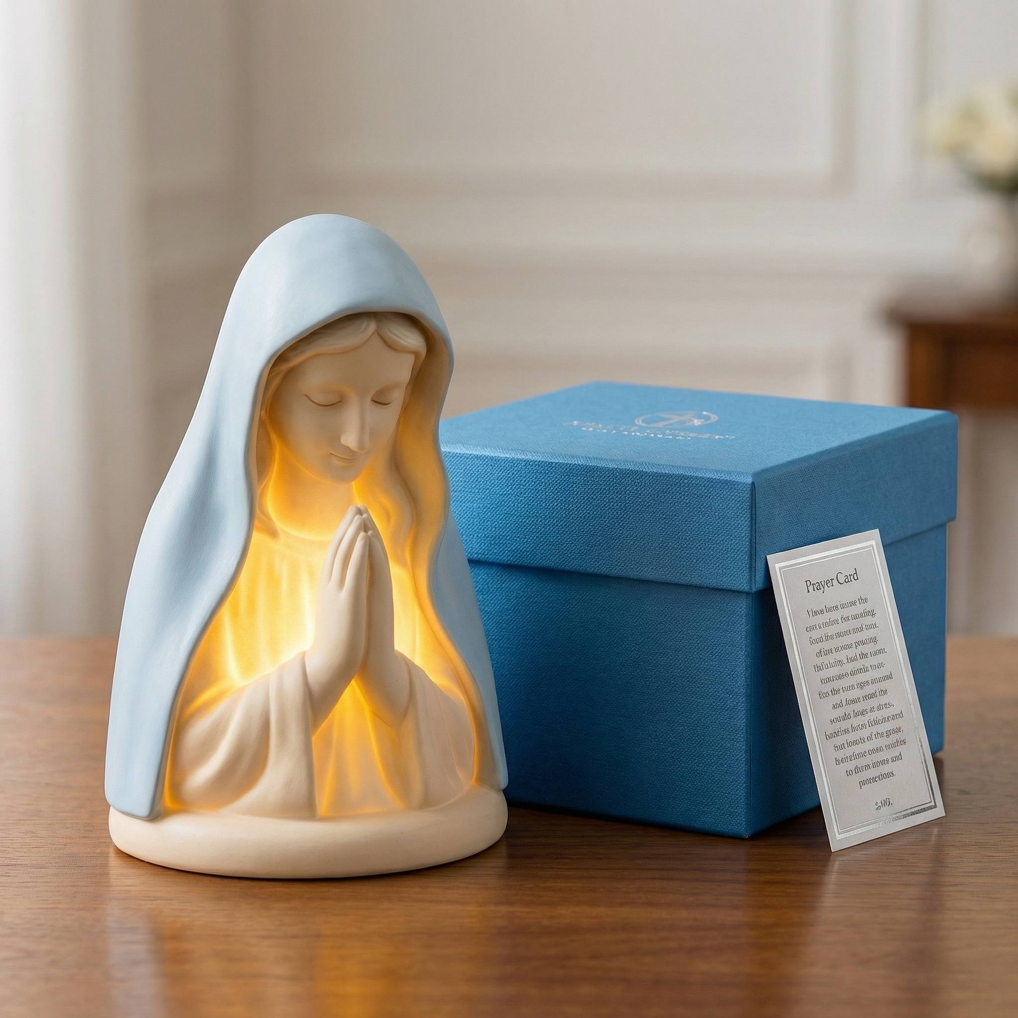 Virgin Mary Prayer Night Light – Battery-Operated Resin Religious Décor