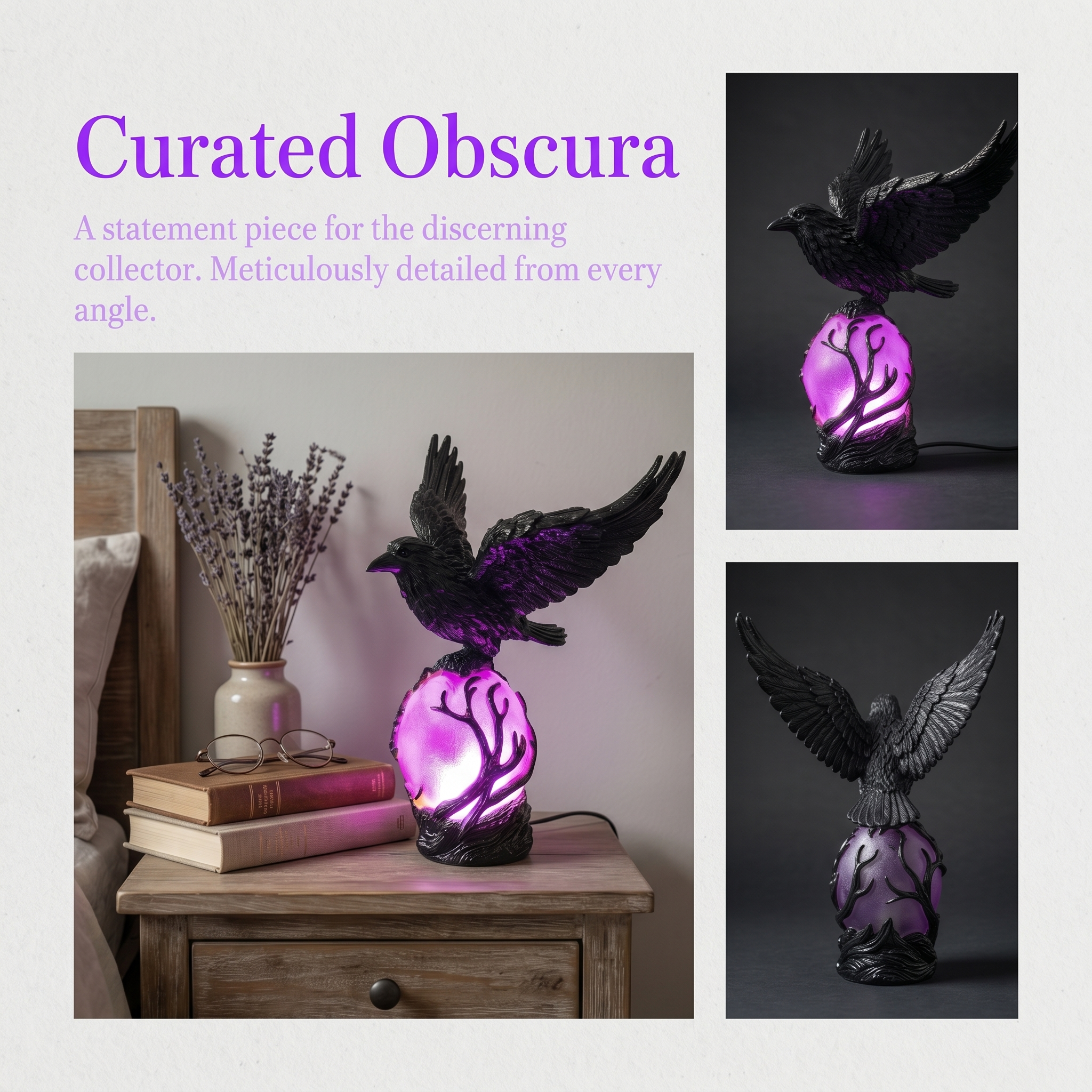 Gothic Raven Ambient Resin Night Light