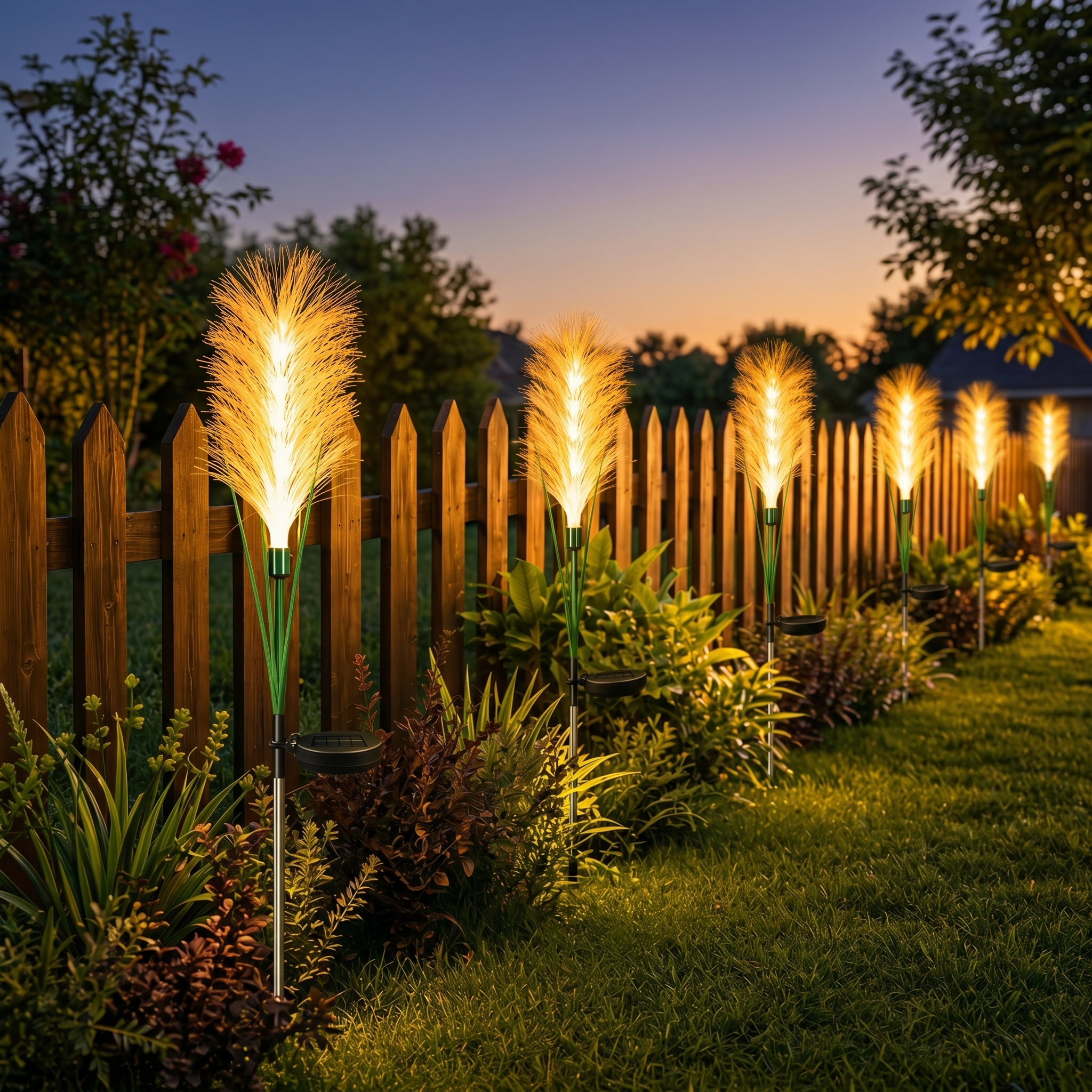 Solar-Powered Single-Head Fabric Reed Garden Light