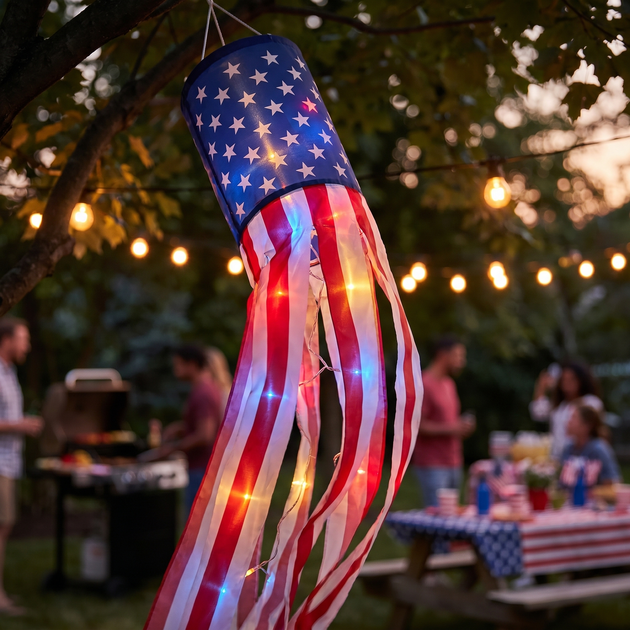 Patriotic LED American Flag Windsock – Weatherproof Garden Hanging Decor