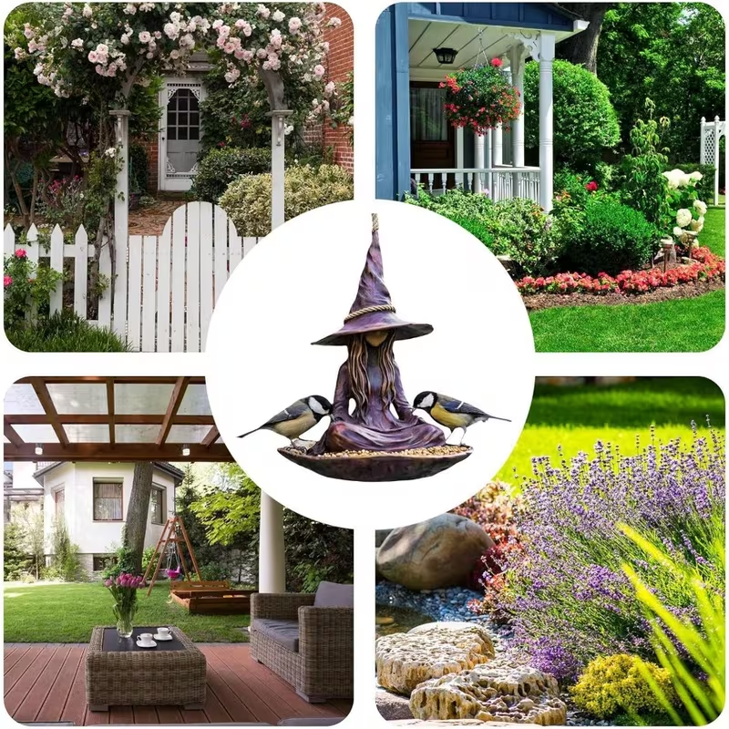 Meditating Witch Bird Feeder – Weather-Resistant Hanging Garden Decor for Bird Lovers