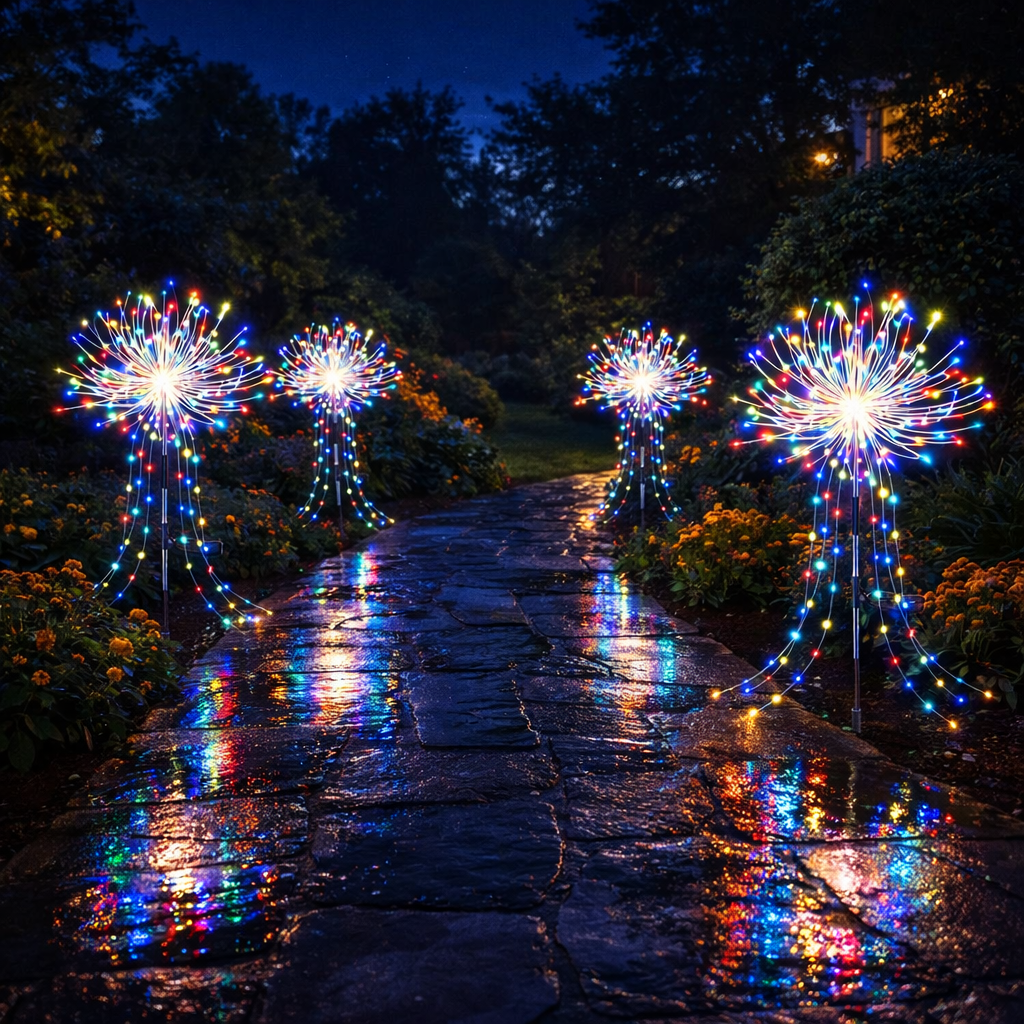 Solar Firework Garden Lights – Colourful LED Outdoor Pathway Lights