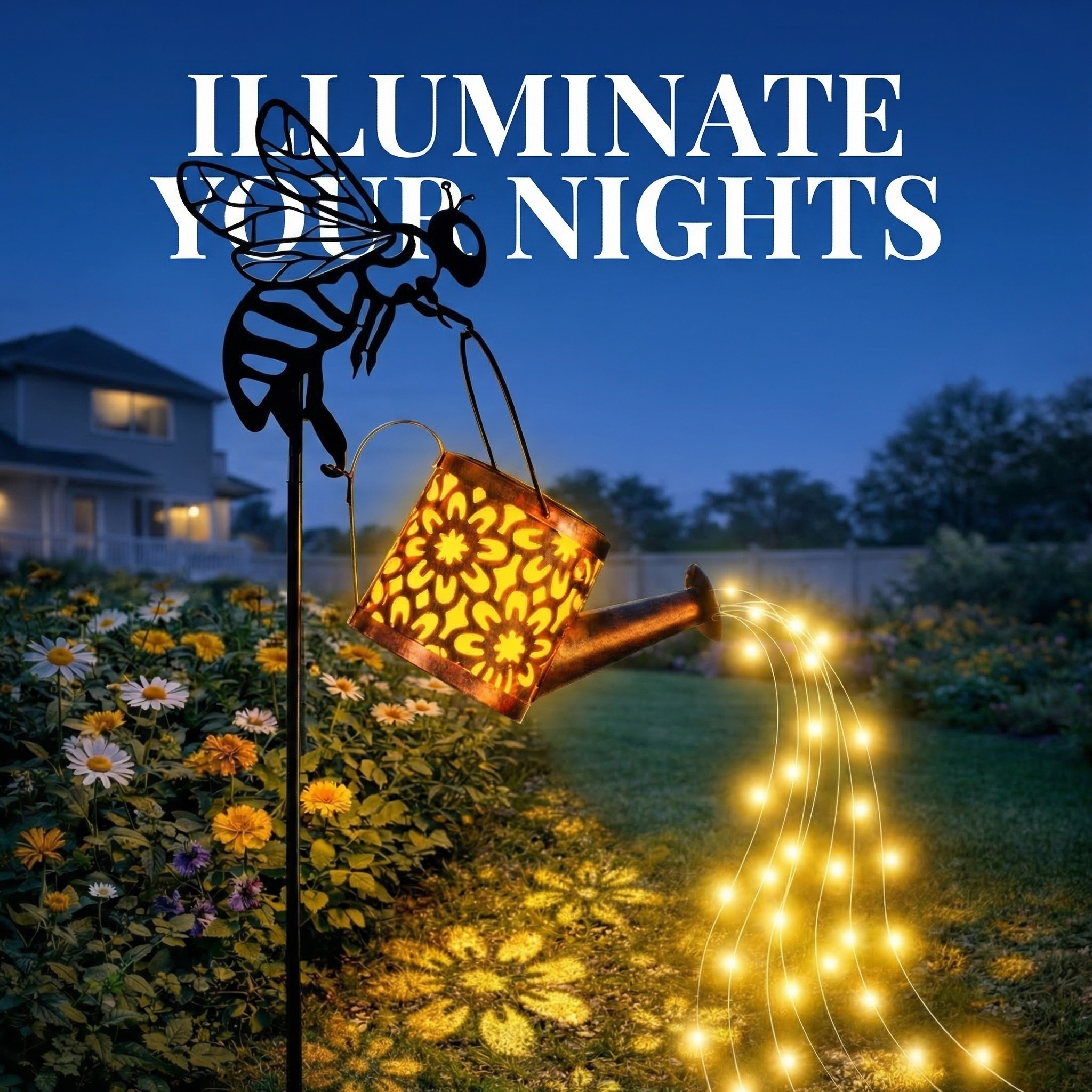 Bee Watering Can Solar Garden Light – Glowing Water Stream Decor