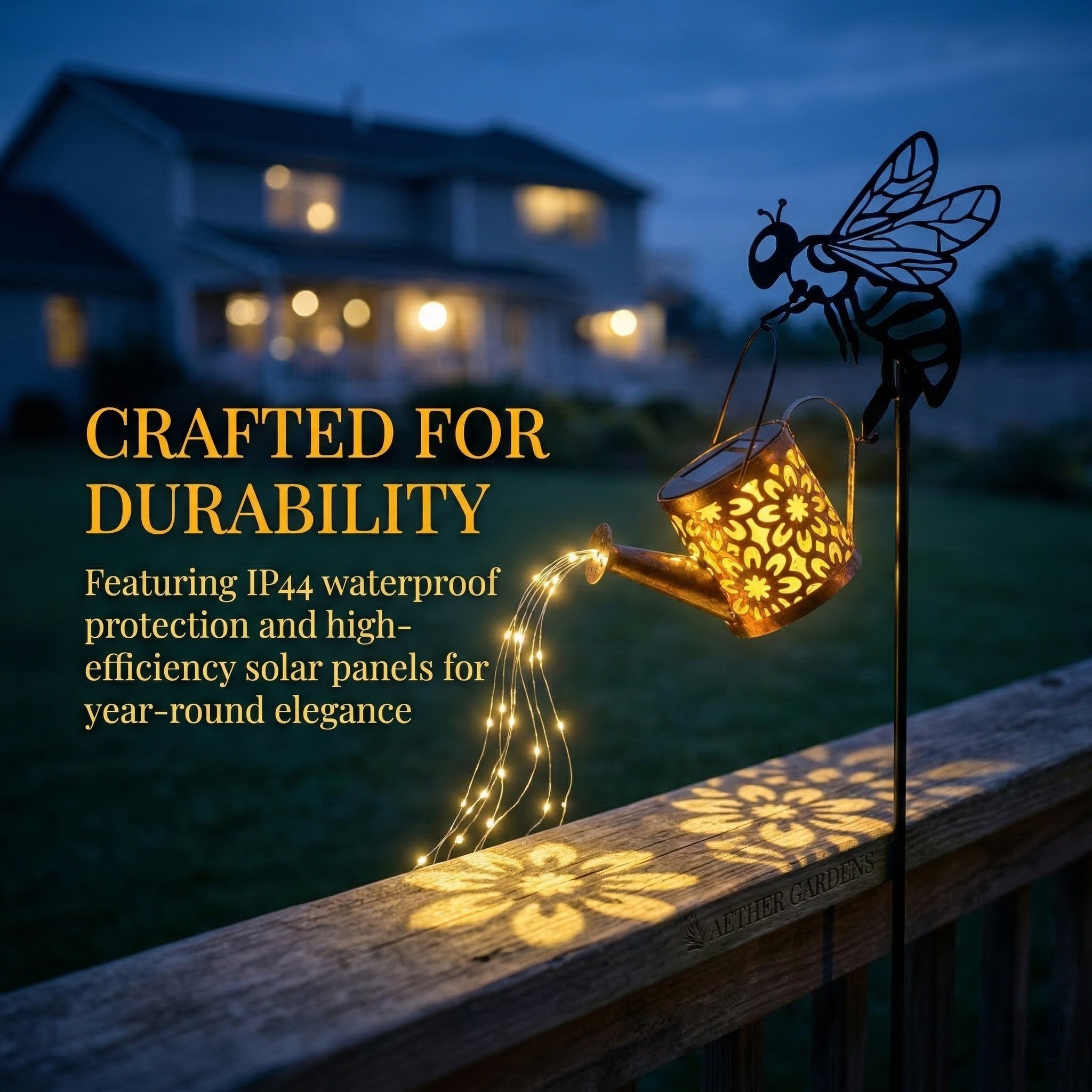 Bee Watering Can Solar Garden Light – Glowing Water Stream Decor