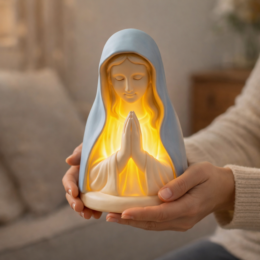 Virgin Mary Prayer Night Light – Battery-Operated Resin Religious Décor