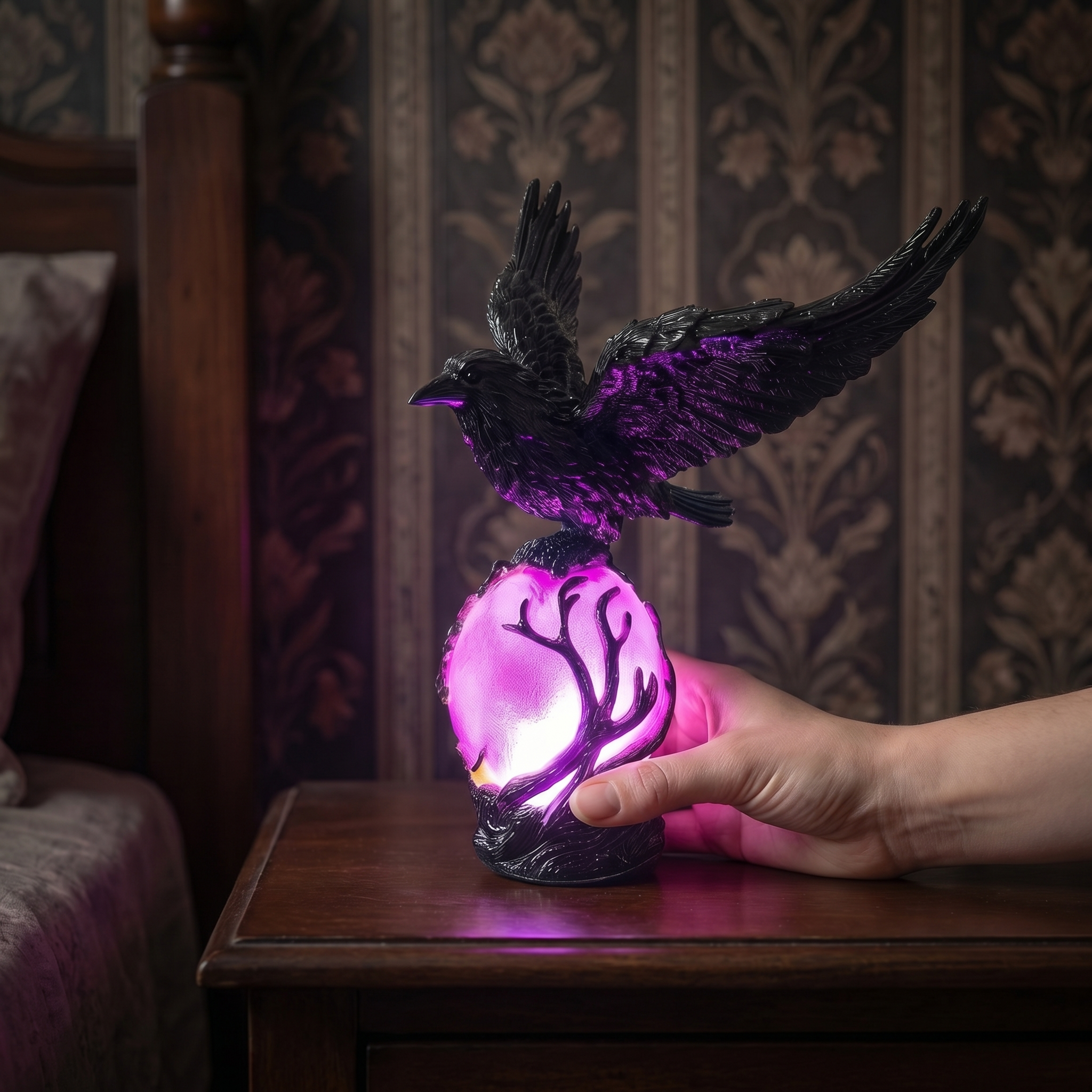 Gothic Raven Ambient Resin Night Light