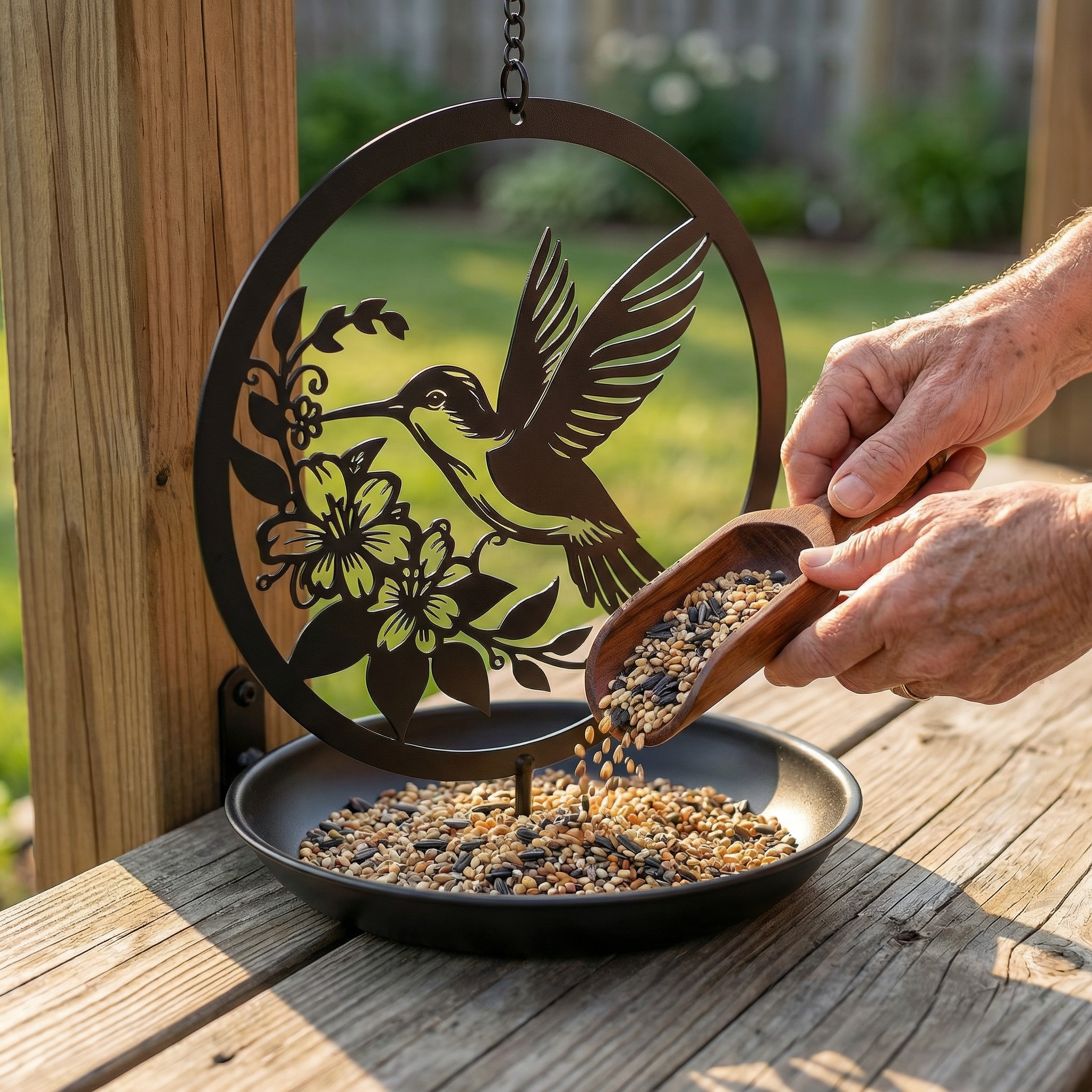 Hummingbird Metal Hanging Bird Feeder Garden Ornament