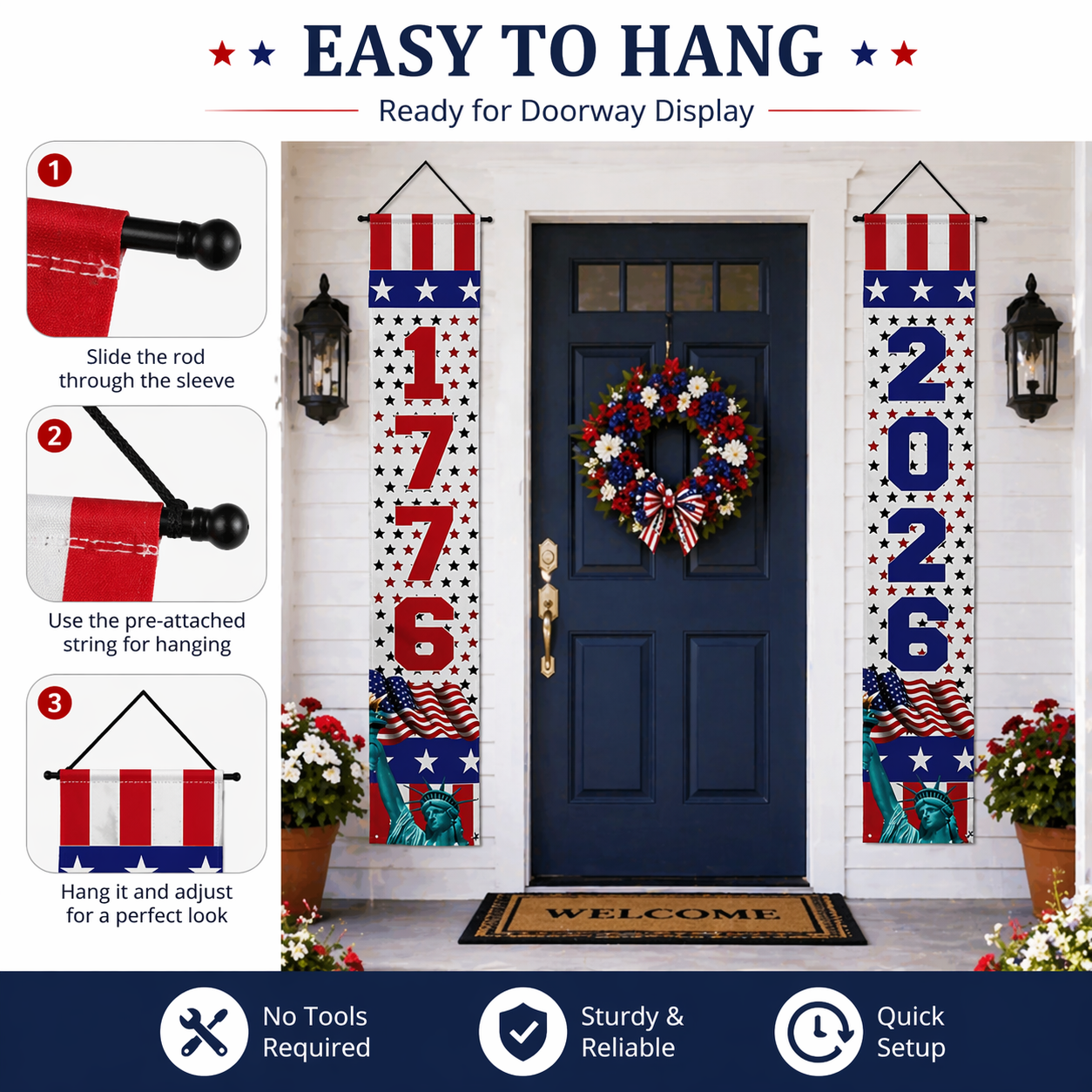 Patriotic Vertical Door Banners Set – 1776 & 2026 Decor