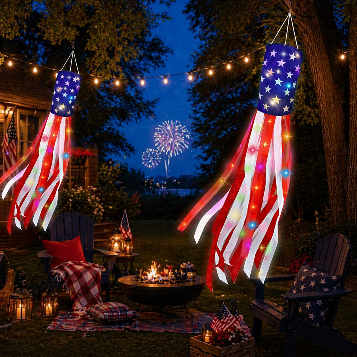Patriotic LED American Flag Windsock – Weatherproof Garden Hanging Decor