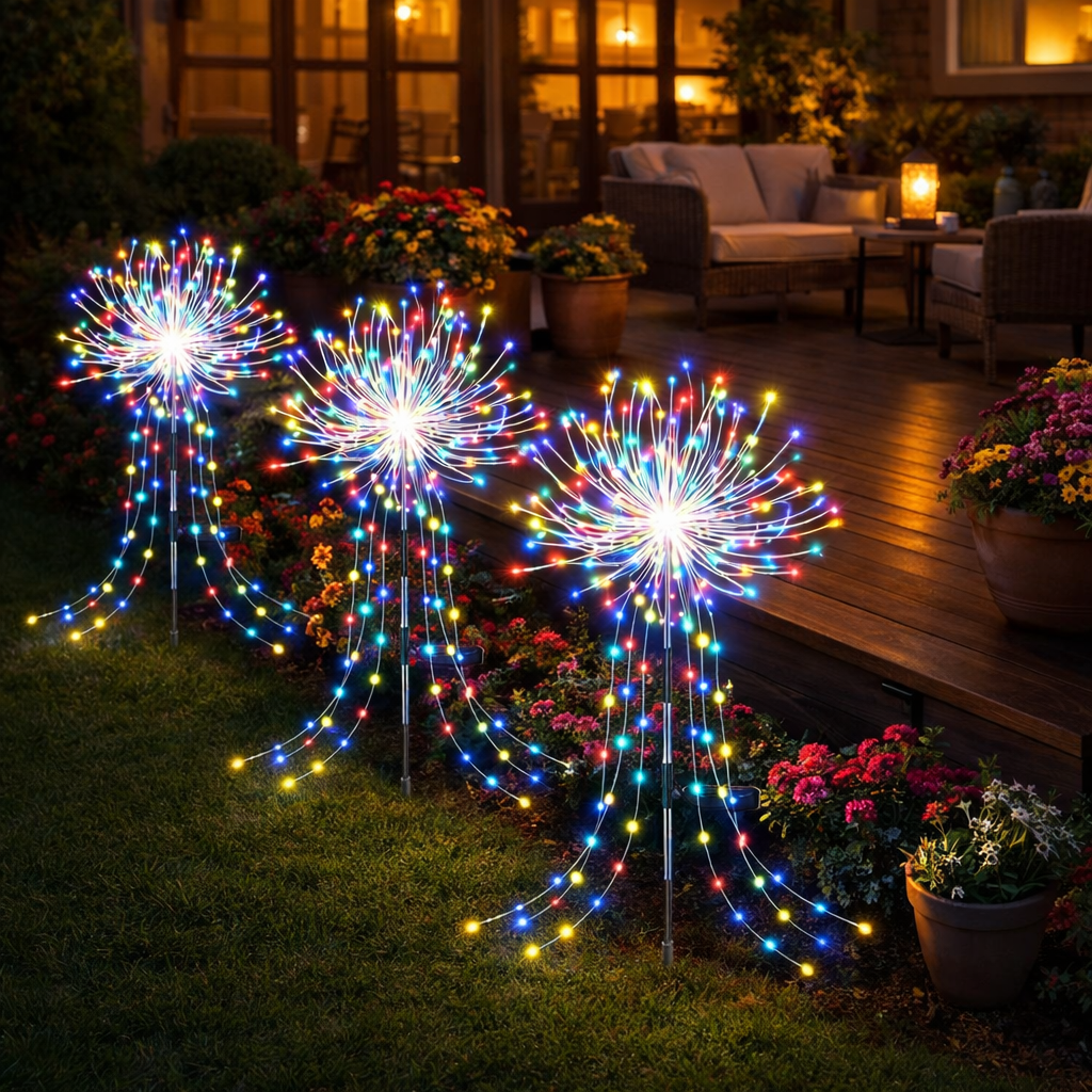 Solar Firework Garden Lights – Colourful LED Outdoor Pathway Lights