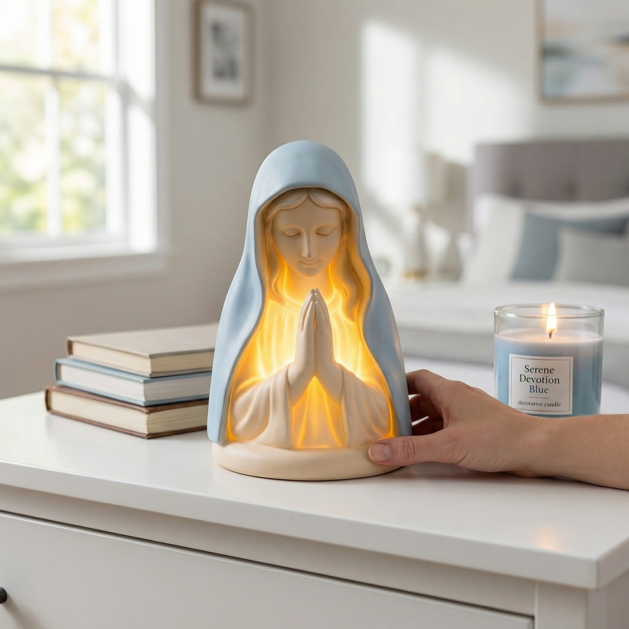 Virgin Mary Prayer Night Light – Battery-Operated Resin Religious Décor