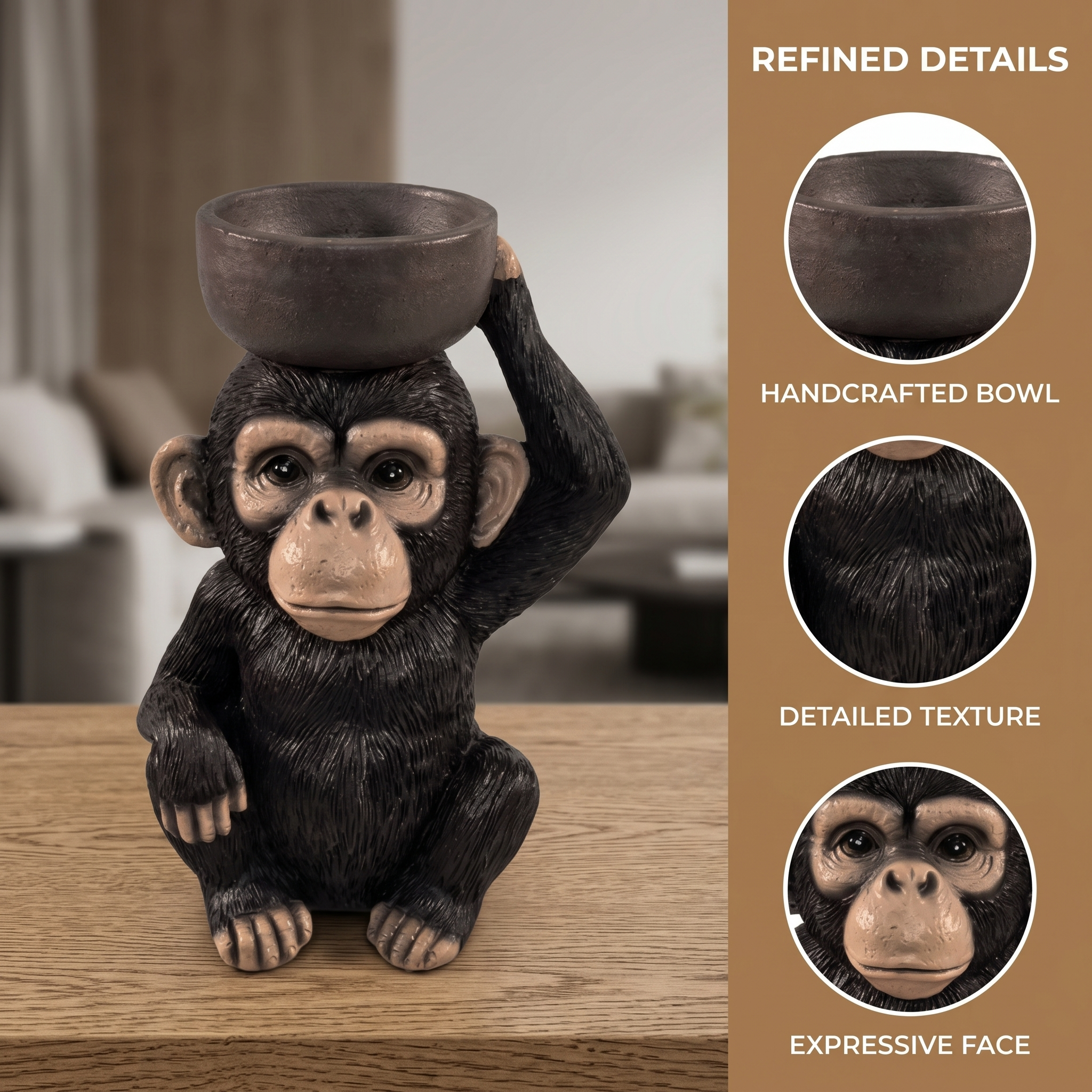 Chimpanzee Trinket Dish & Decorative Statue – Versatile Home Organiser for Jewellery & Keys