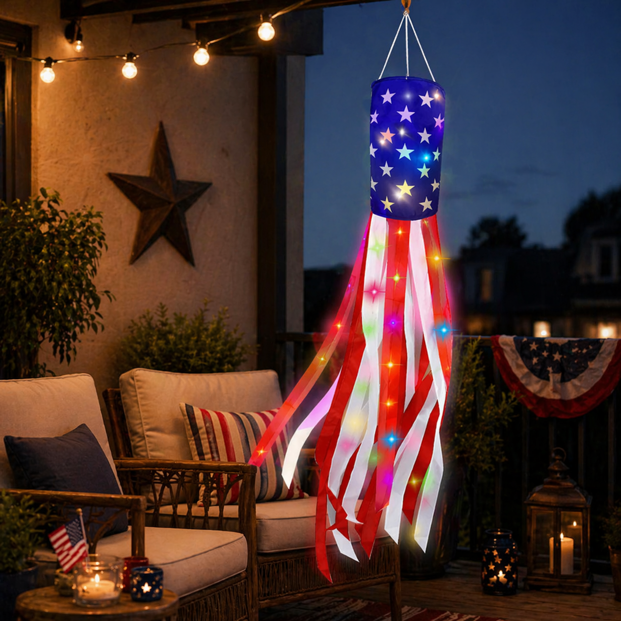 Patriotic LED American Flag Windsock – Weatherproof Garden Hanging Decor
