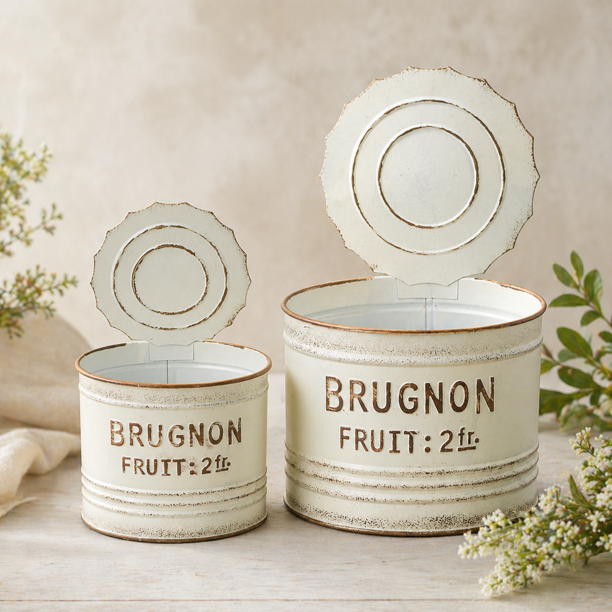Vintage French Farmhouse Tin Can Planter