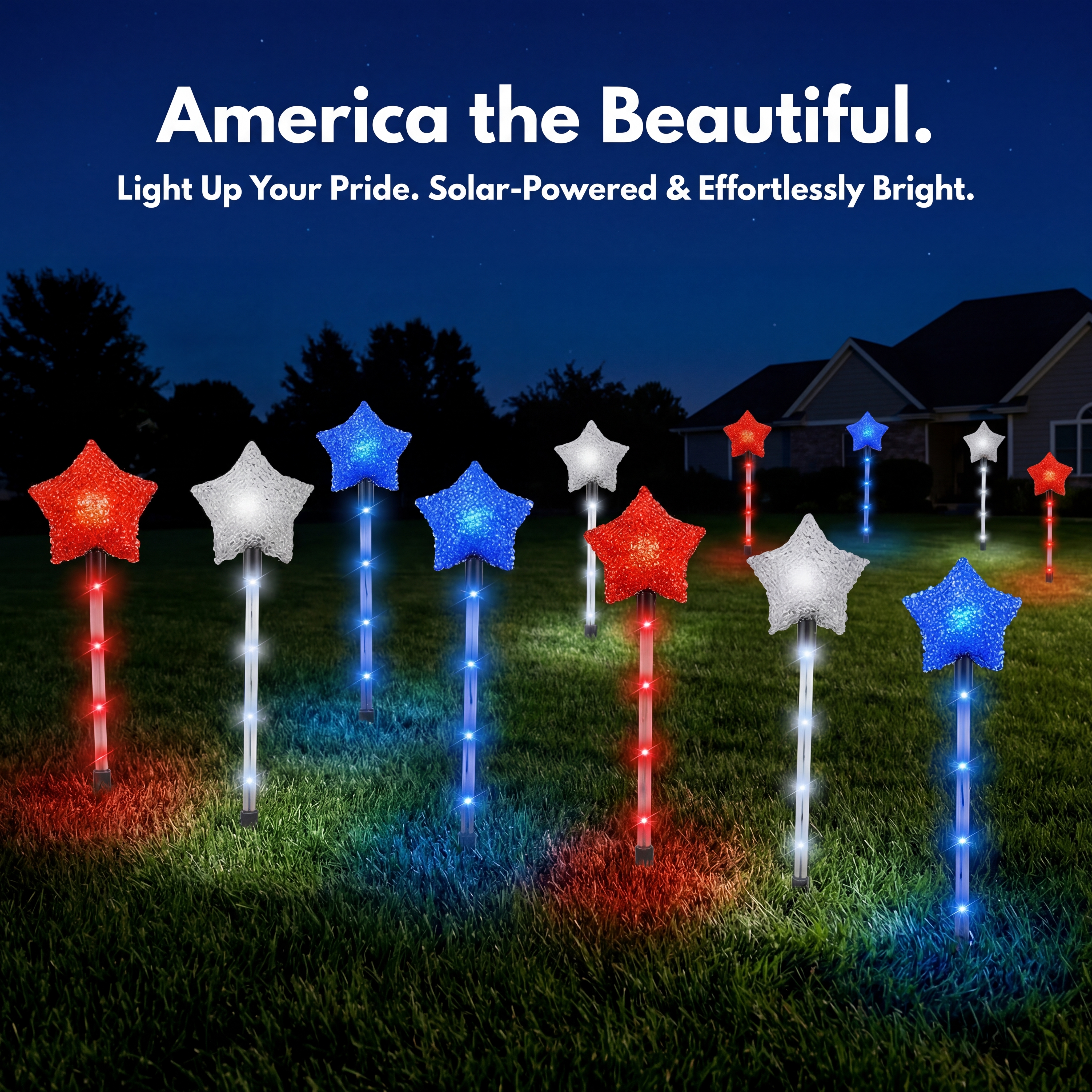 Solar Patriotic Star Stake Lights for Yard & Garden, Set of 9