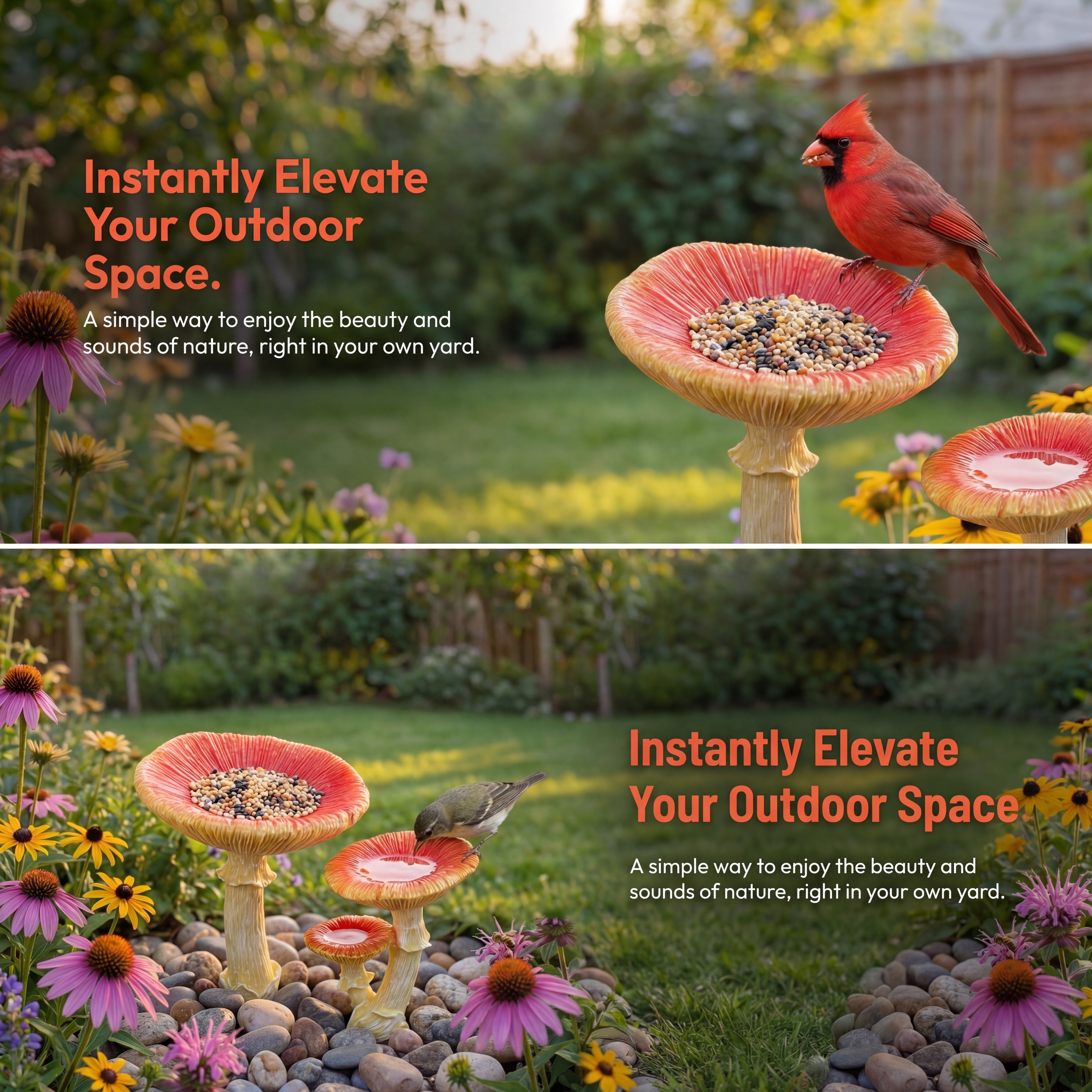 Whimsical Mushroom Bird Feeder for Garden Décor